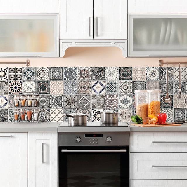 Sticker paraschizzi adesivo Backsplash vintage 180x45 cm multicolore