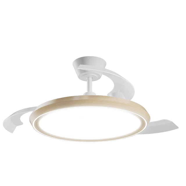 Ventilador de techo con luz silencioso DC 32W con mando ø107 cm Kira SULION marrón y blanco luz CCT 3 aspas retráctiles tipo lámpara| 6 velocidades| modo verano/invierno| brisa| temporizador| recomendado de 13 a 20m²