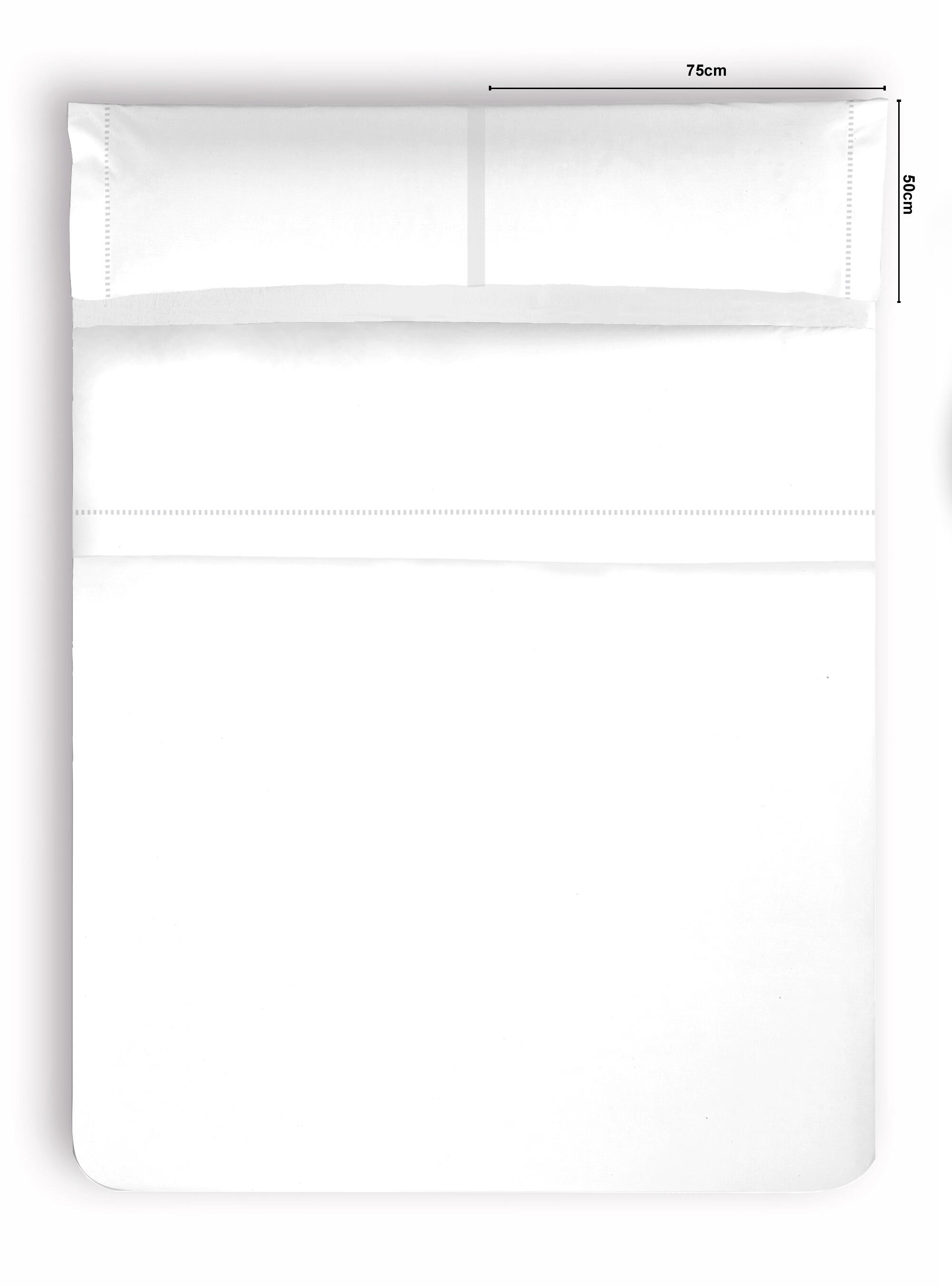 2 Fundas de almohada Vainica algodón percal 200 hilos blanco 50 x 75 cm para cama de 140 cm - 2