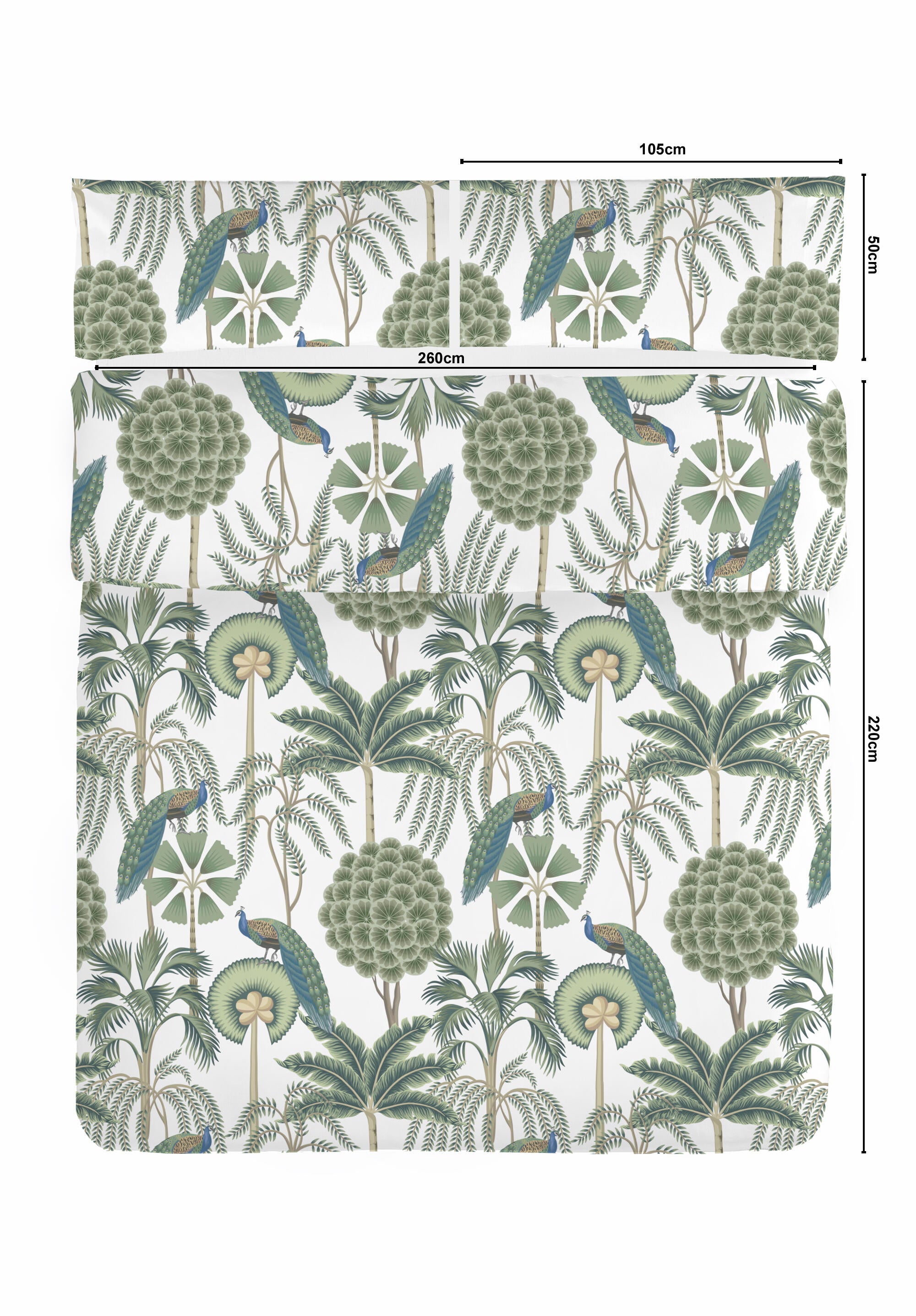 Funda nórdica + 2 fundas de almohada Samui algodón percal 180 hilos planta verde para cama de 180 cm - 2