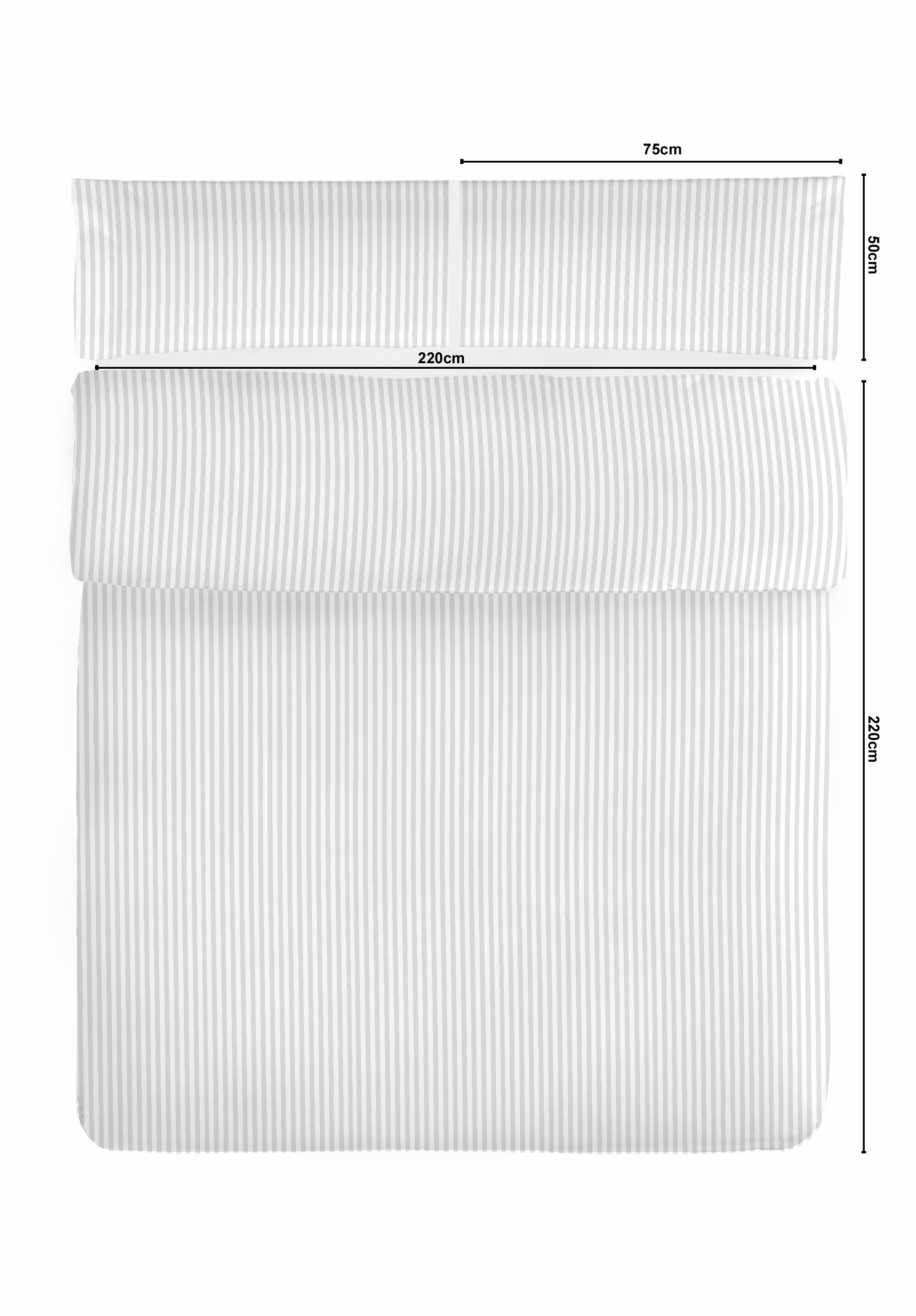 Funda nórdica + 2 fundas de almohada Pink algodón percal 180 hilos rayas gris para cama de 135 cm - 2
