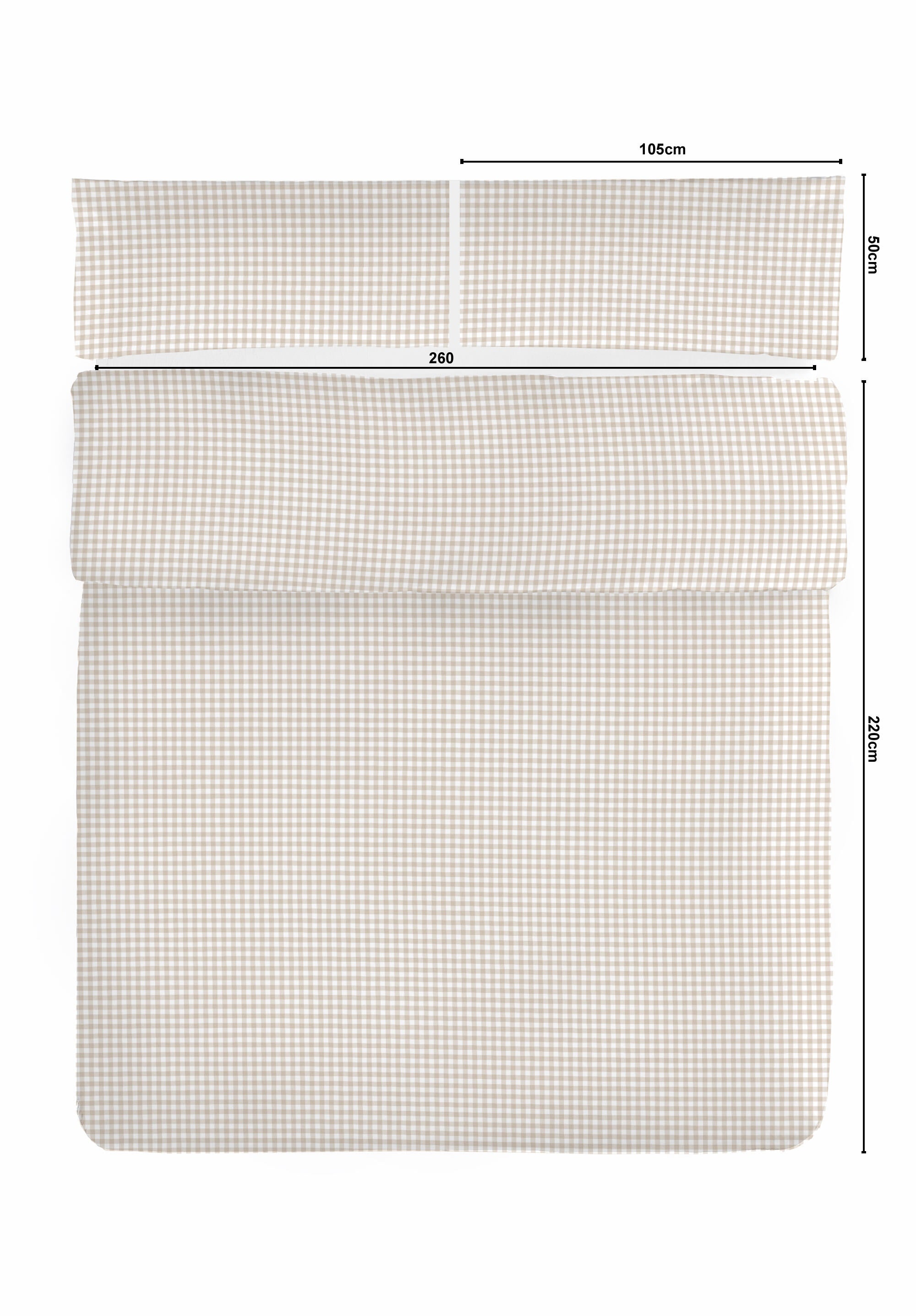 Funda nórdica + 2 fundas de almohada Joy algodón percal 180 hilos cuadro vichy beige para cama de 180 cm - 2