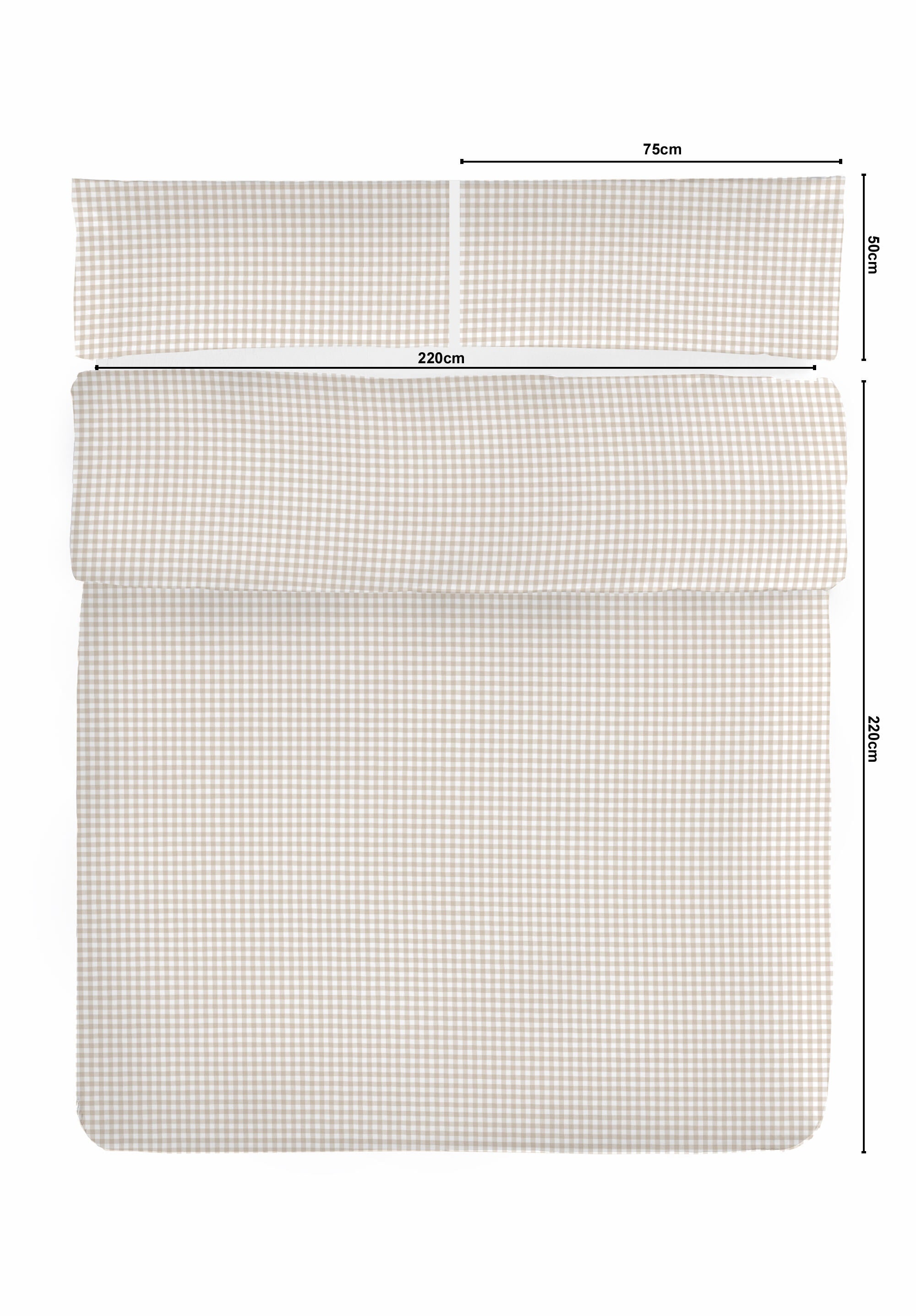 Funda nórdica + 2 fundas de almohada Joy algodón percal 180 hilos cuadro vichy beige para cama de 135 cm - 2