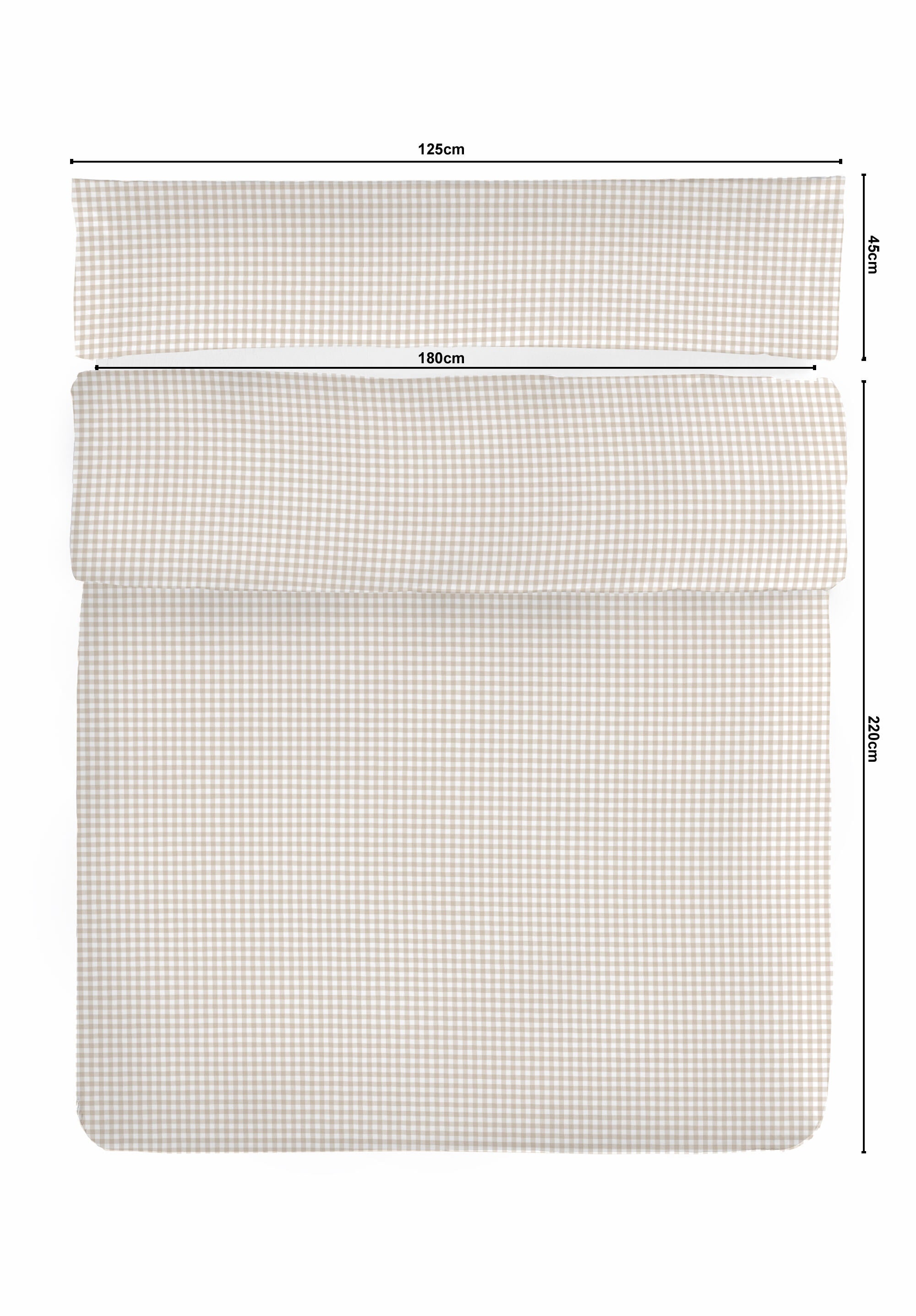 Funda nórdica + 1 funda de almohada Joy algodón percal 180 hilos cuadro vichy beige para cama de 105 cm - 2
