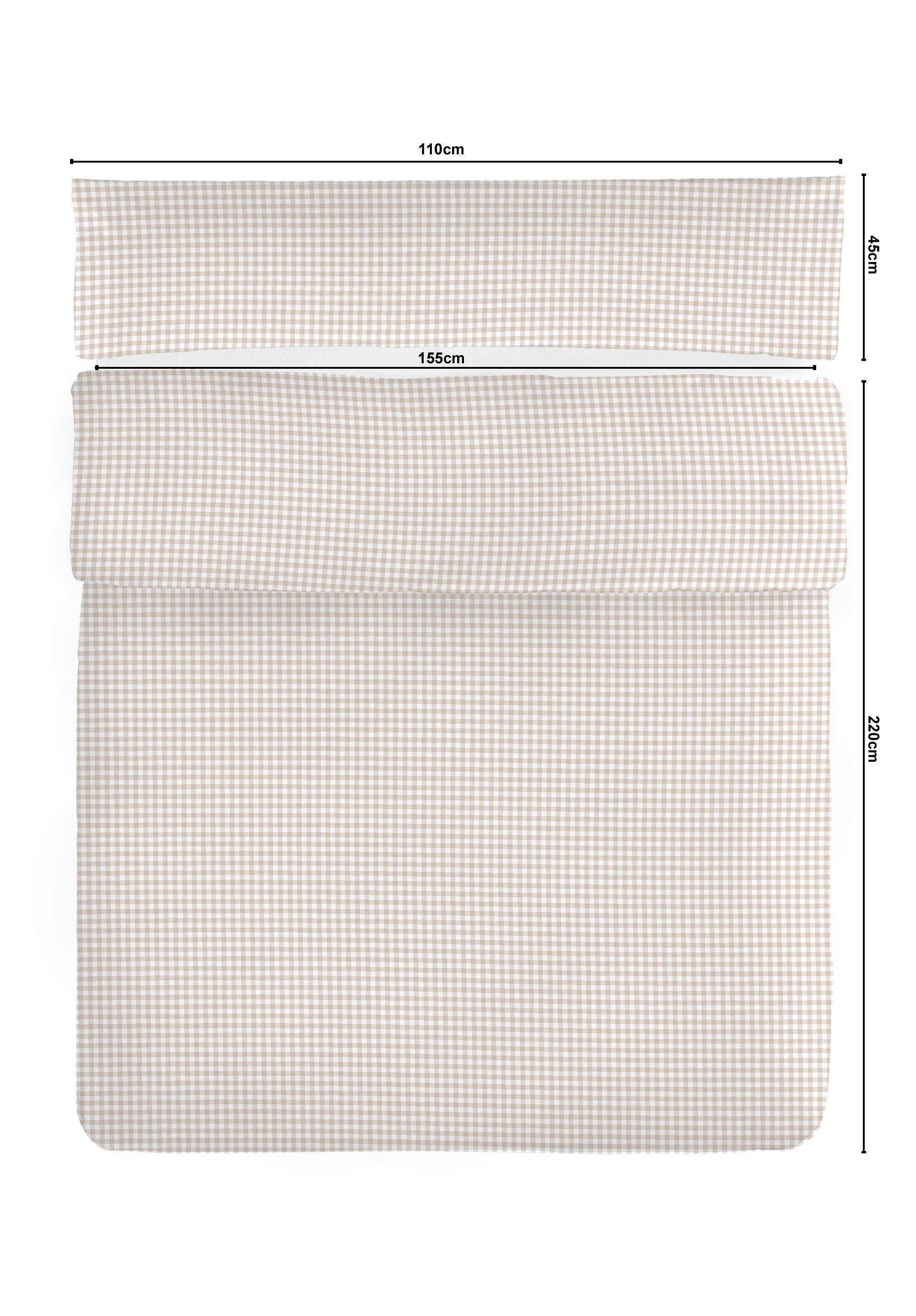 Funda nórdica + 1 funda de almohada Joy algodón percal 180 hilos cuadro vichy beige para cama de 90 cm - 2