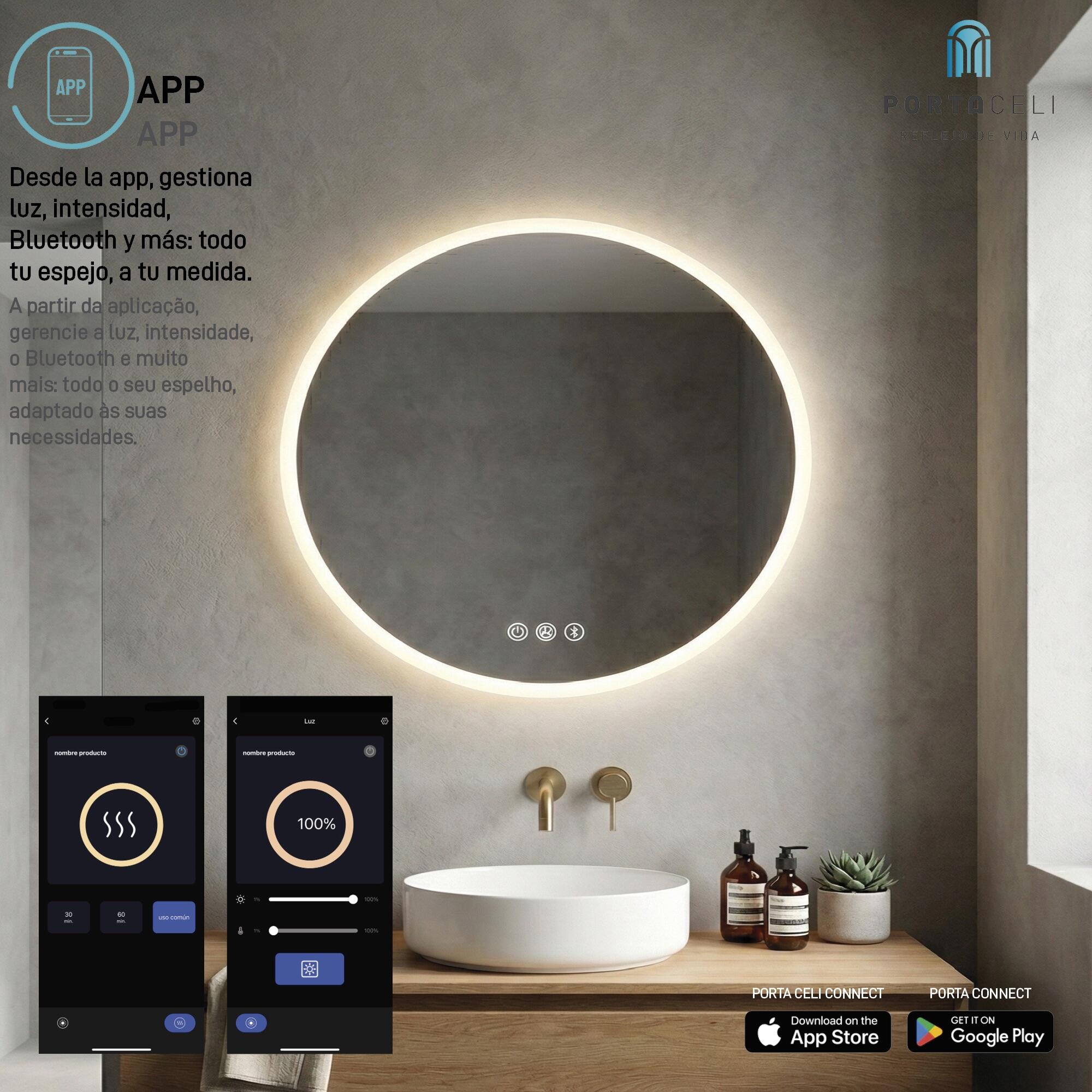 Espejo de baño con luz LED Cosmos con antivaho, táctil, altavoz, , bluetooth, 80x80cm - 7