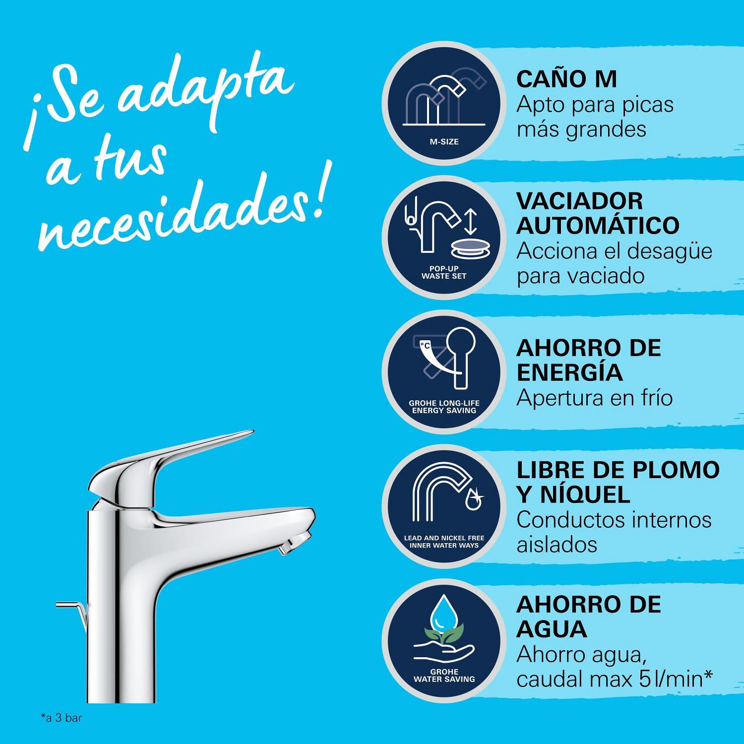 Grifo de lavabo GROHE Swift monomando cromo brillo. Apertura en frío. - 5