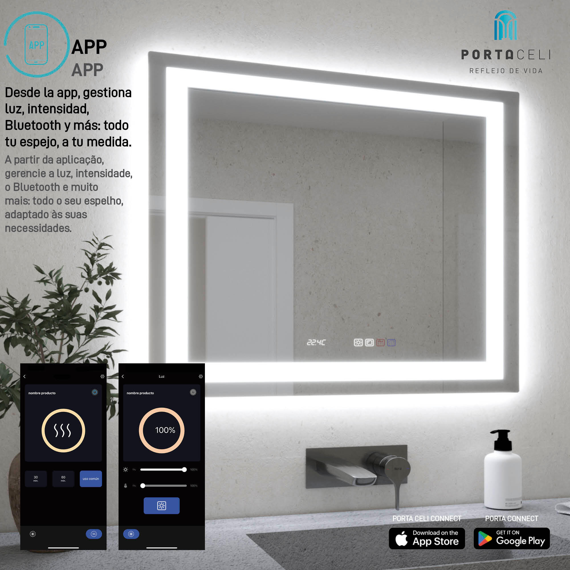 Espejo de baño con luz LED  All  con antivaho, táctil, altavoz, , bluetooth,  100x80cm - 9