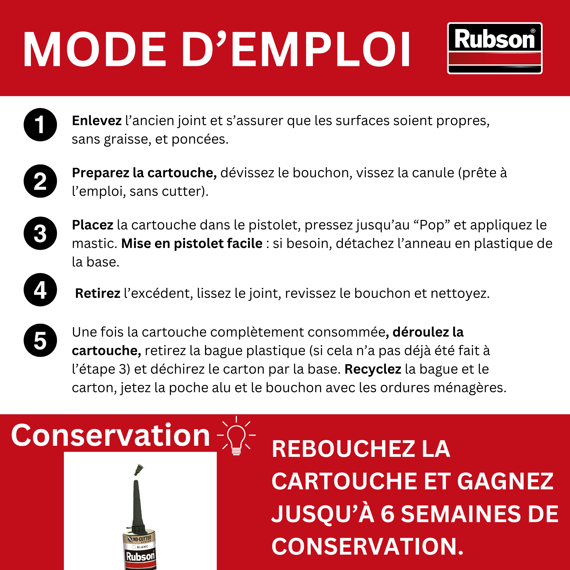 Silicone d'étanchéité Salle de bain saine RUBSON blanc, 280 ml - 7