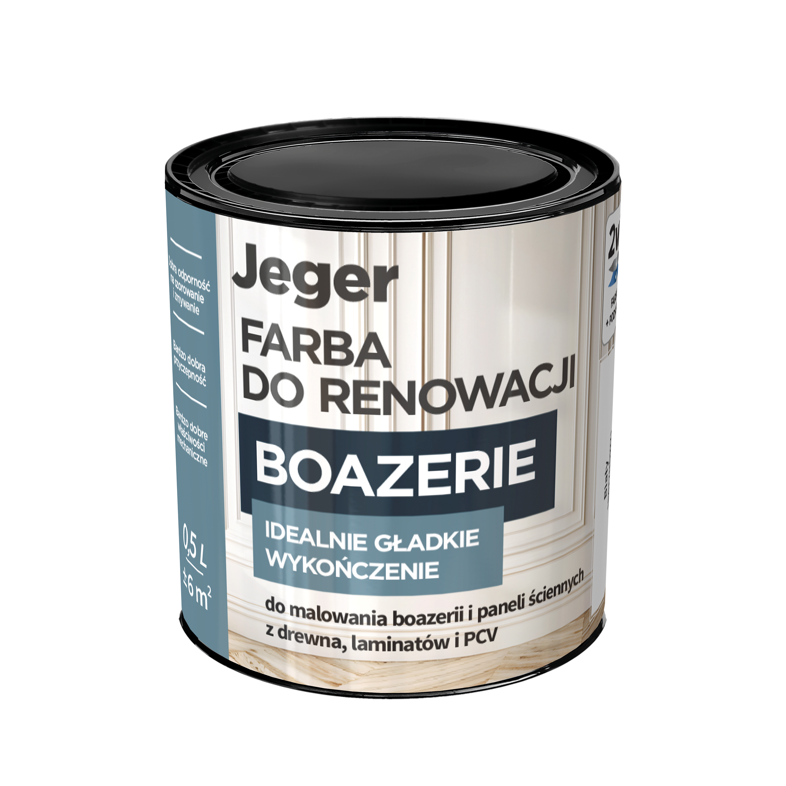 Baza farby renowacyjnej wodna Jeger do boazerii i paneli ściennych biała półmat Baza A 0.5 litra