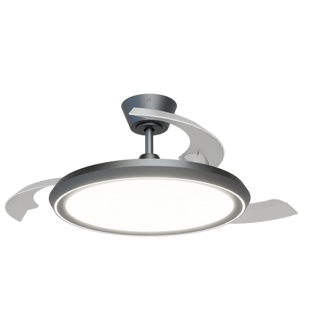 Ventilador de techo con luz silencioso DC 32W con mando ø107 cm Kira SULION gris plata luz CCT 3 aspas retráctiles tipo lámpara| 6 velocidades| modo verano/invierno| temporizador| brisa| recomendado de 13 a 20m²