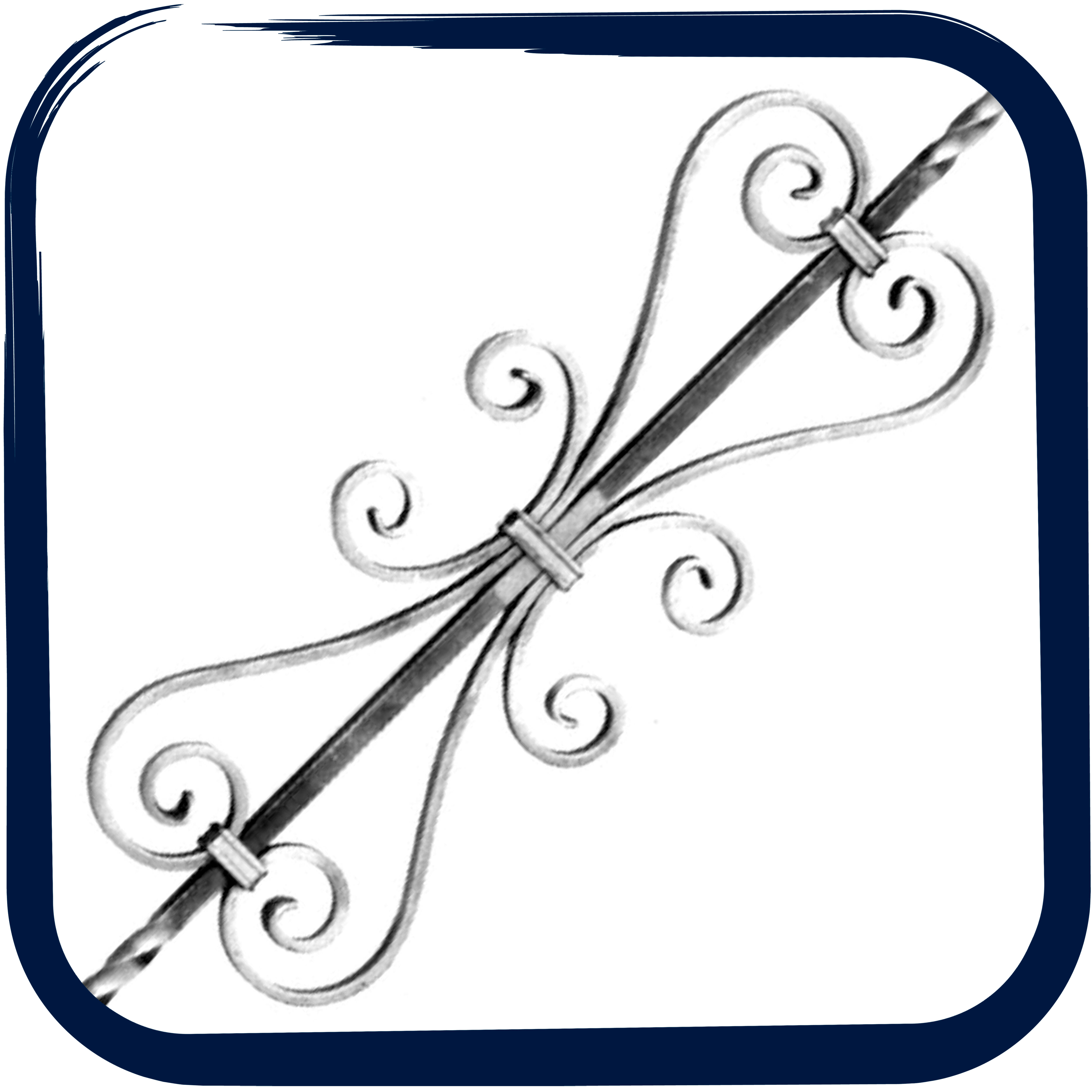 BARRA DE HIERRO FORJADO MARTILLADO DECORATIVO DOS RIZOS Y DIBUJO CENTRAL  900X174X12MM - 8