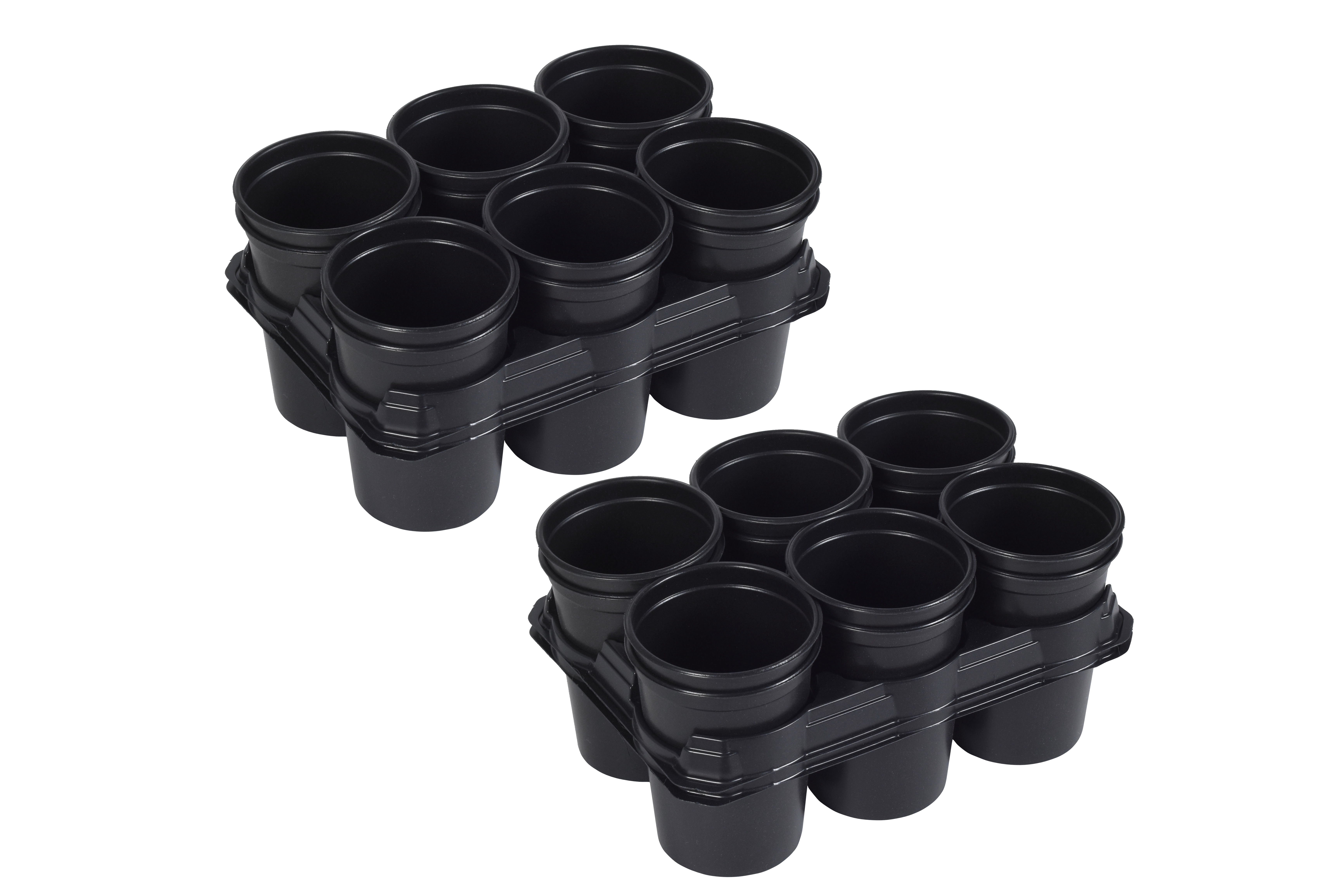 Zestaw doniczek rozsadowych do sadzonek okrągłe 6 cm czarne z podstawką 12 szt.