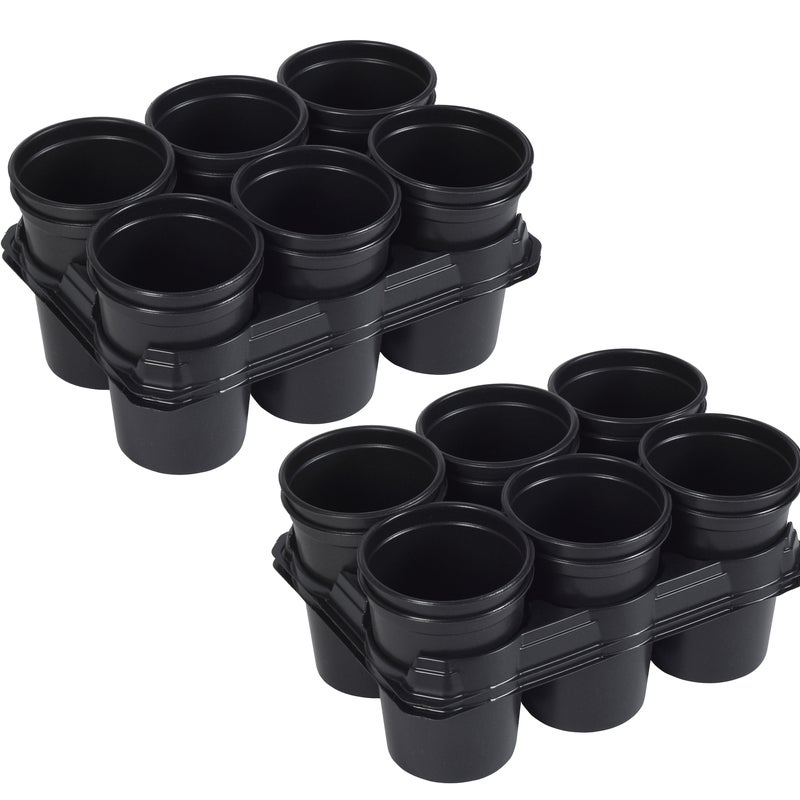 Zestaw doniczek rozsadowych do sadzonek okrągłe 6 cm czarne z podstawką 12 szt.
