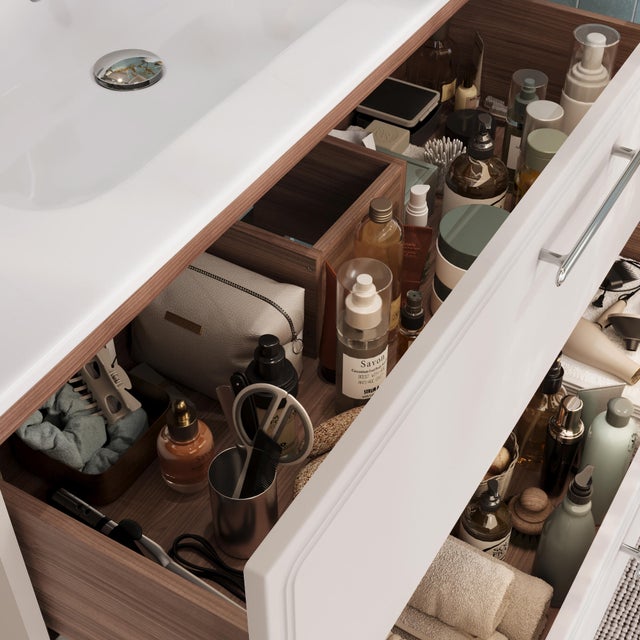 Mobile da bagno sospeso sotto lavabo L 90 x H 58 x P 47.8 cm bianco laminato opaco, 2 cassetti SENSEA Pearl