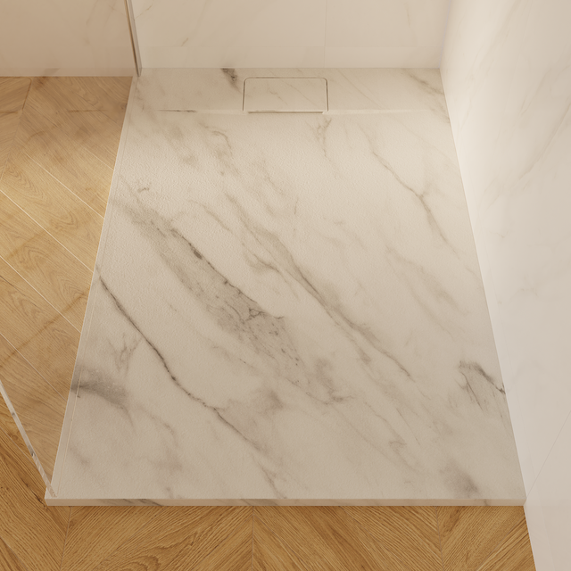 Receveur de douche extraplat, résine, marbre blanc L.120 x l.80 cm, Neo
