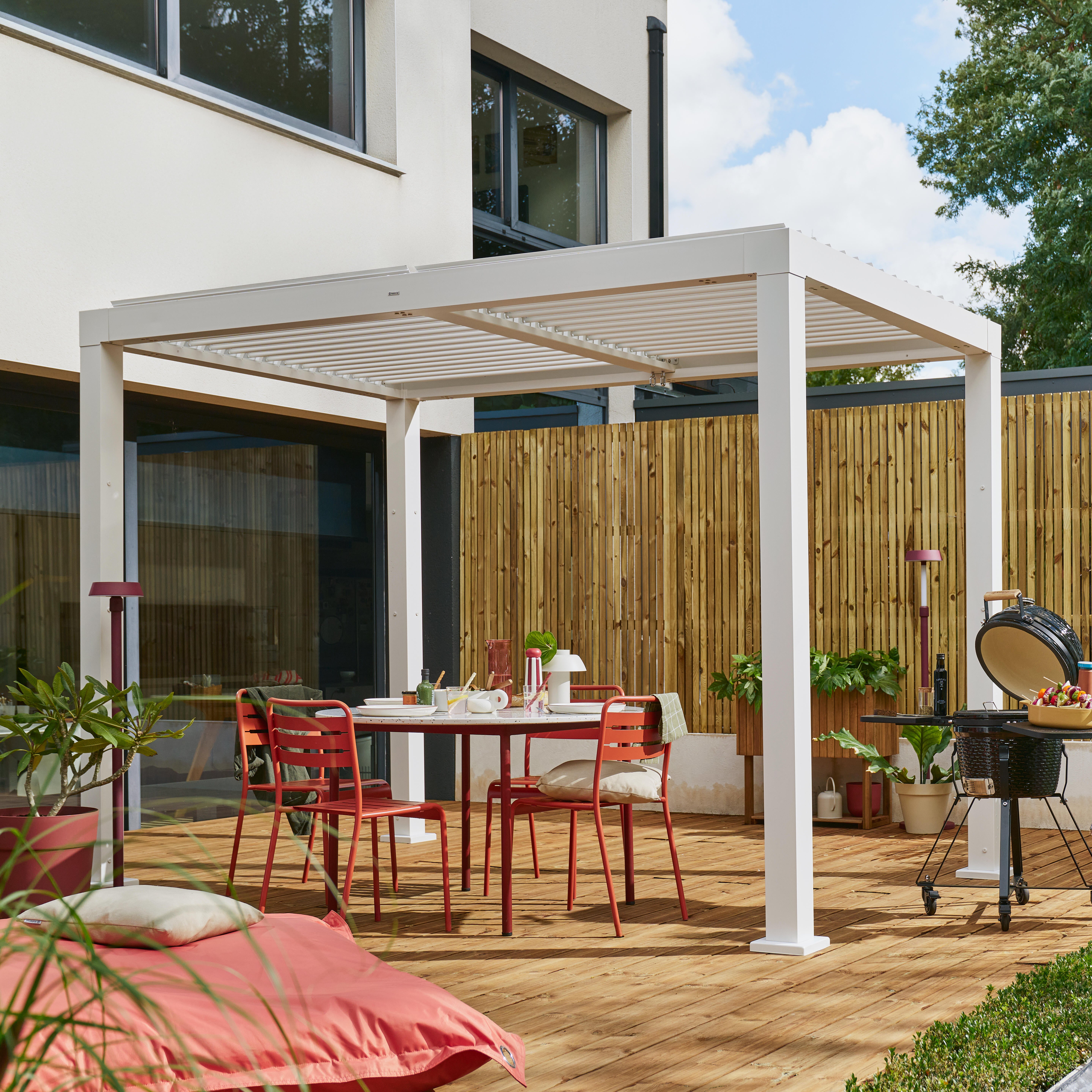 Pérgola bioclimática de aluminio naterial origin blanca y lama gris oscuro de 313 x 198 x 229 cm manual