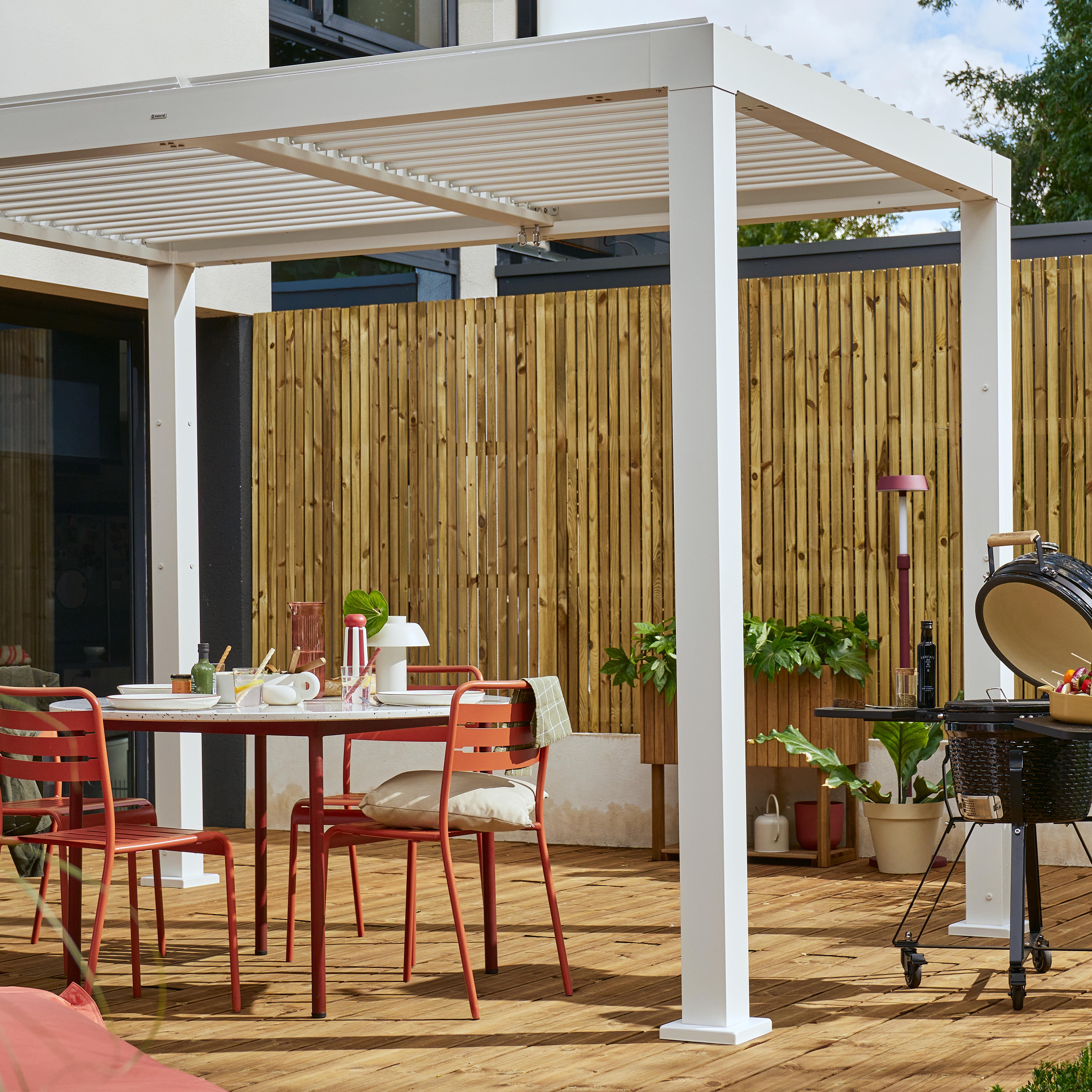 Pérgola bioclimática de aluminio NATERIAL Origin blanca y lama gris oscuro de 313 x 198 x 229 cm manual - 12