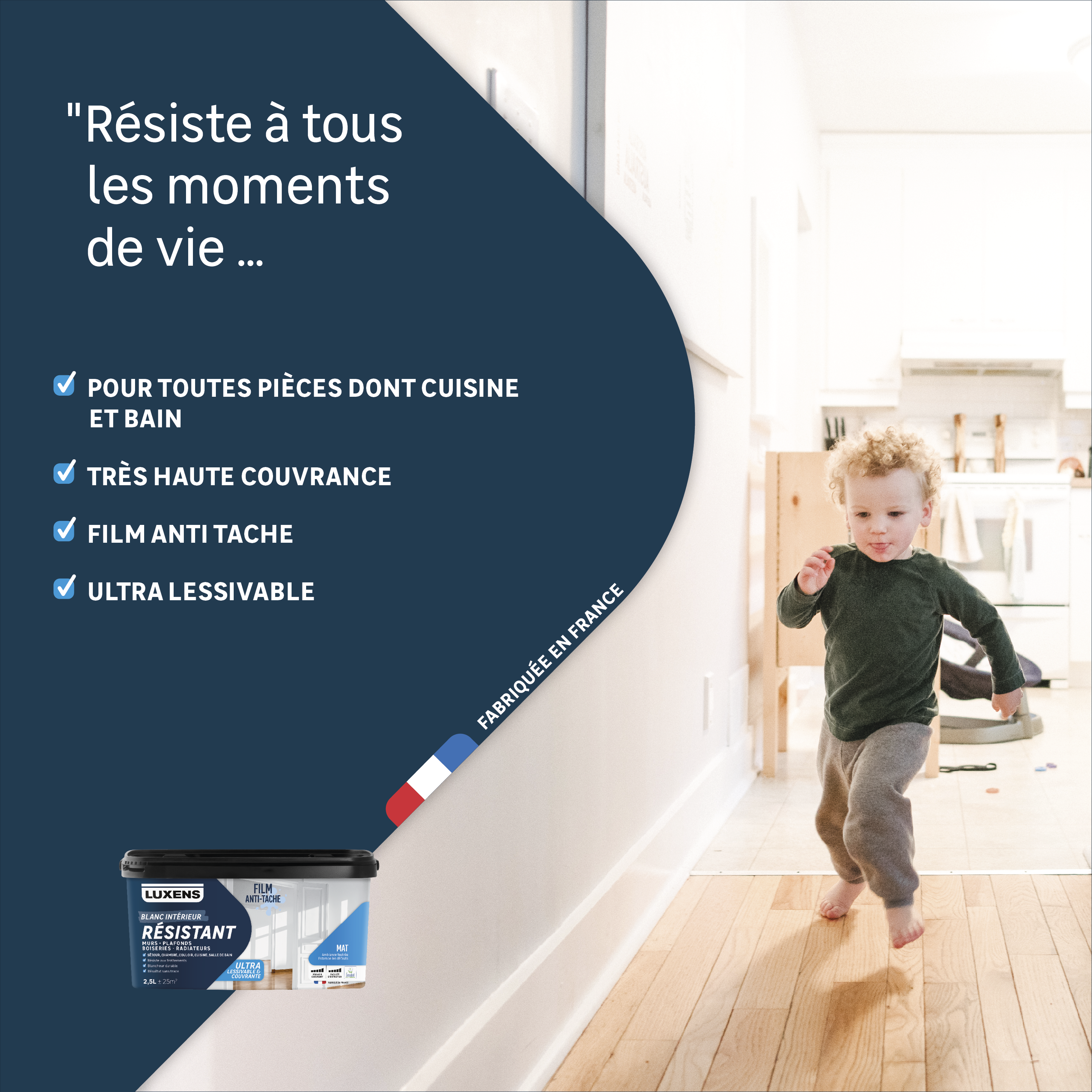 Peinture mur, plafond, boiserie blanc mat LUXENS Résistant 2.5L - 2
