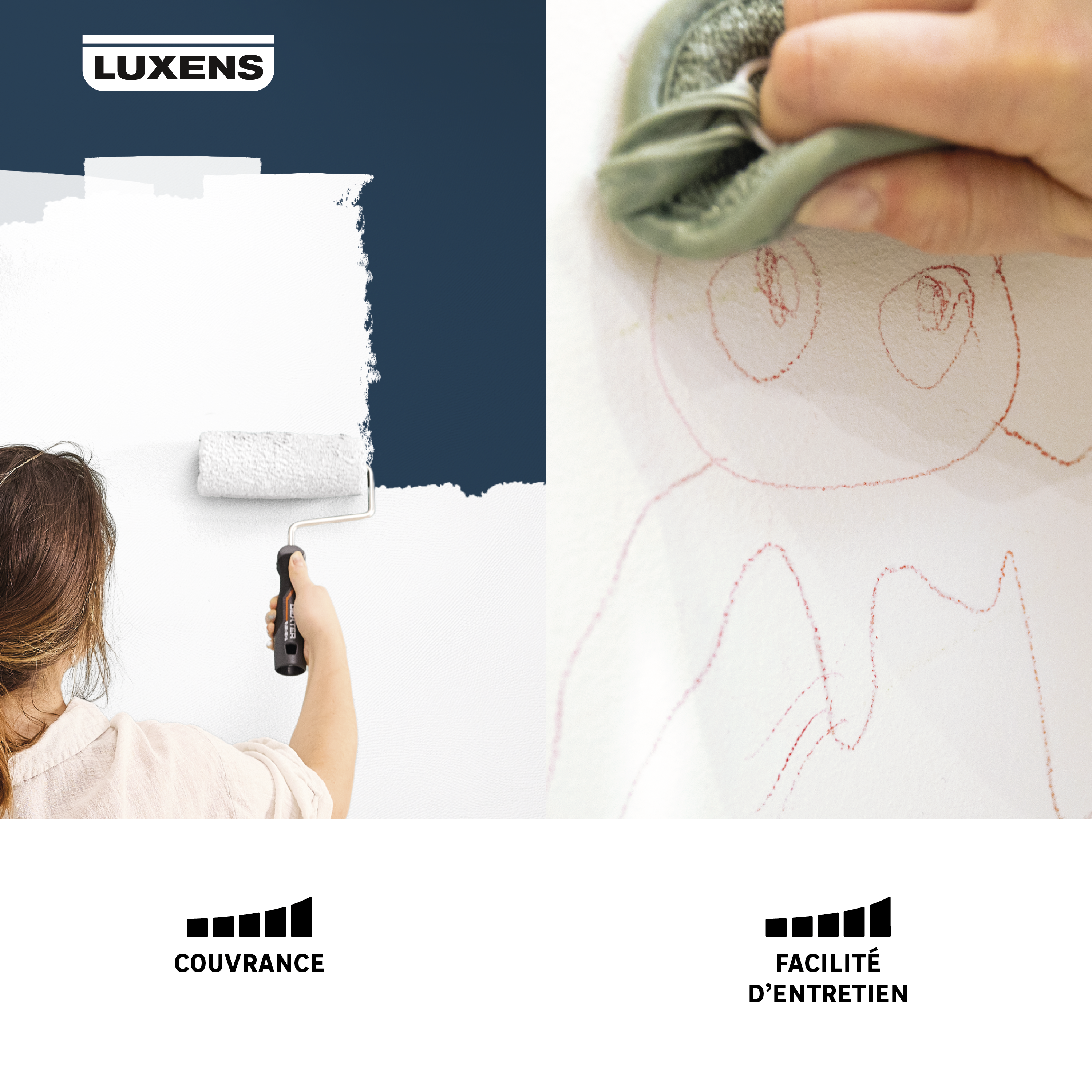 Peinture mur, plafond, boiserie blanc mat LUXENS Résistant 2.5L - 4