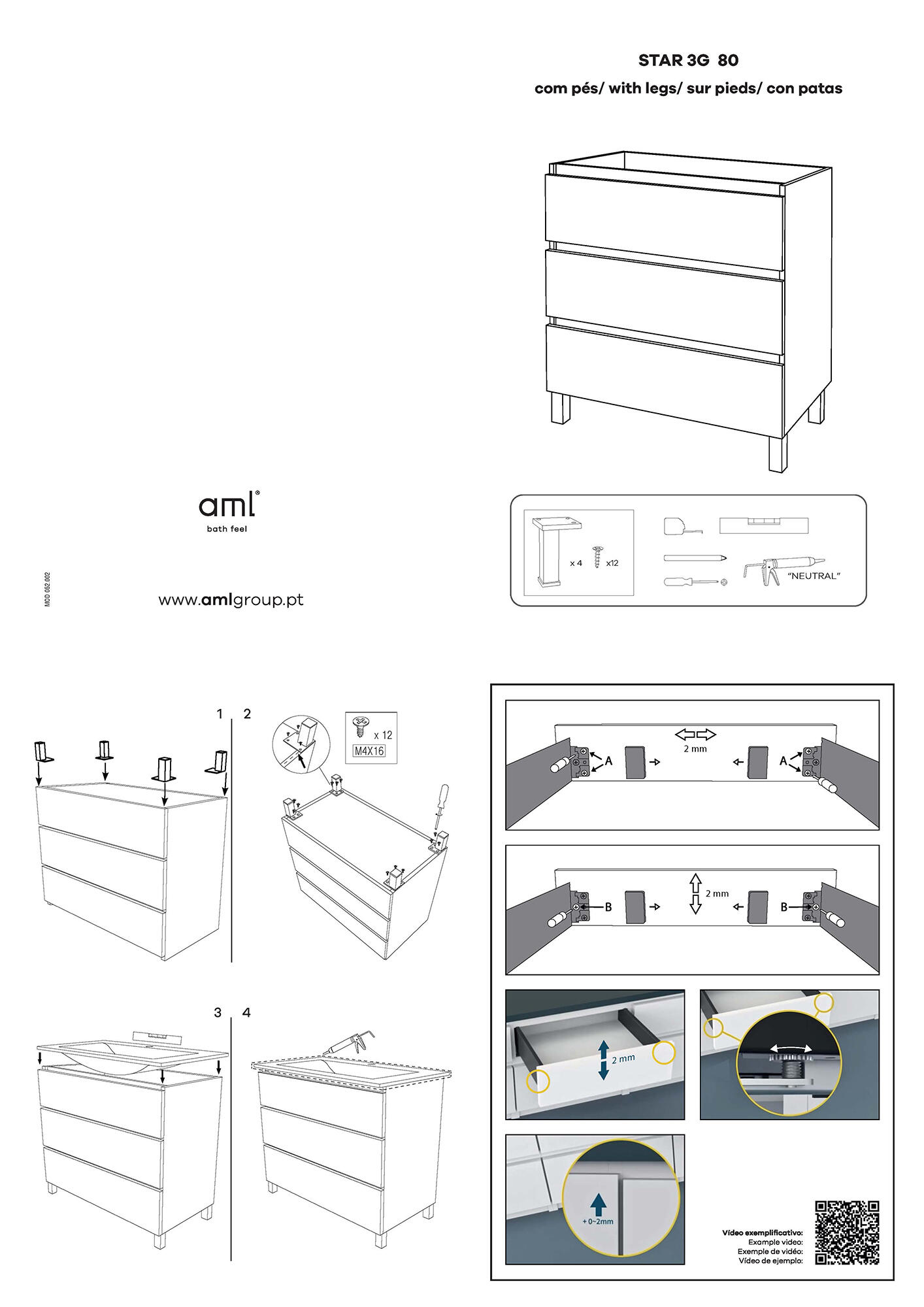Conjunto de móvel com lavatório 79x45x81cm branco AML Star - 6