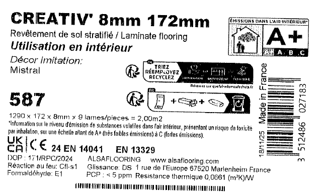 Sol stratifié CREATIV' mistral 4 CH, l.172 mm, Ep.8 mm, résistant à l'eau 100H - 4