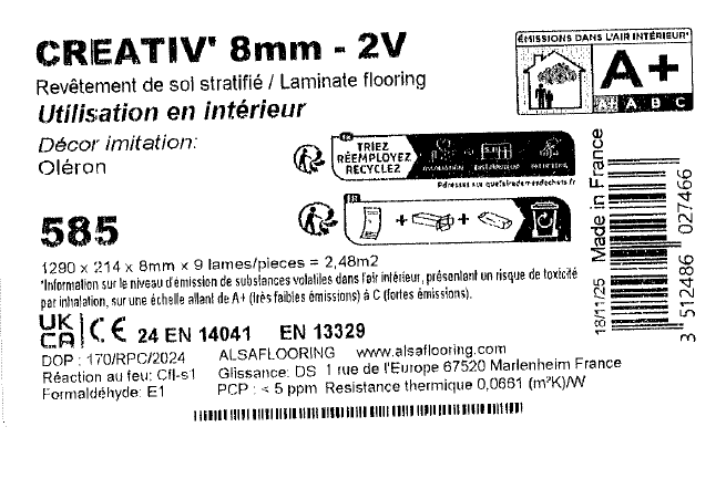 Sol stratifié CREATIV' oléron 2 CH, l.214 mm, Ep.8 mm, résistant à l'eau 100H - 4