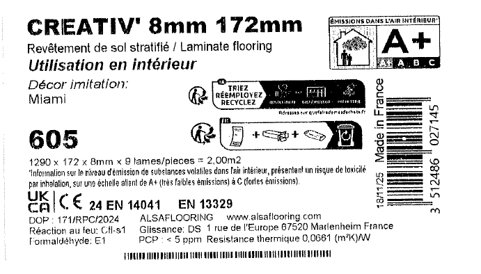 Sol stratifié CREATIV' miami 4 CH, l.172 mm, Ep.8 mm, résistant à l'eau 100H - 5