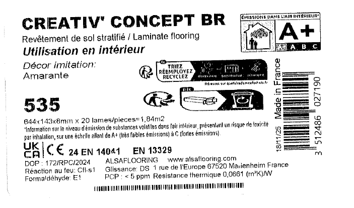 Sol stratifié CREATIV' amarante bâton rompu, Ep.8 mm, résistant à l'eau 100H - 4