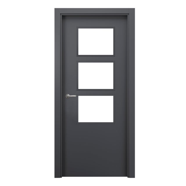 PUERTA INTERIOR EN BLOCK VINILO GRIS ACRISTALADA  70.5CM DERECHA 