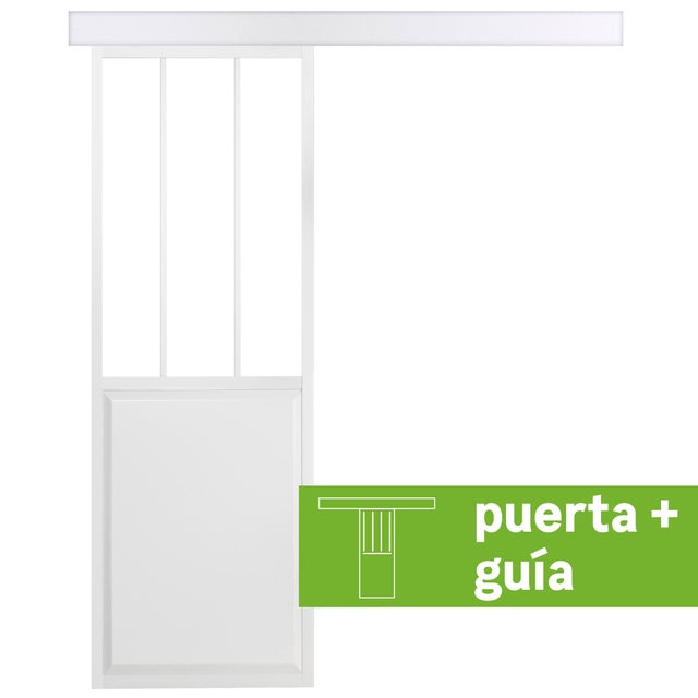 Pack puerta de interior corredera con cristal transparente lacada Artens Atelier blanco anchura 73cm + guia corredera