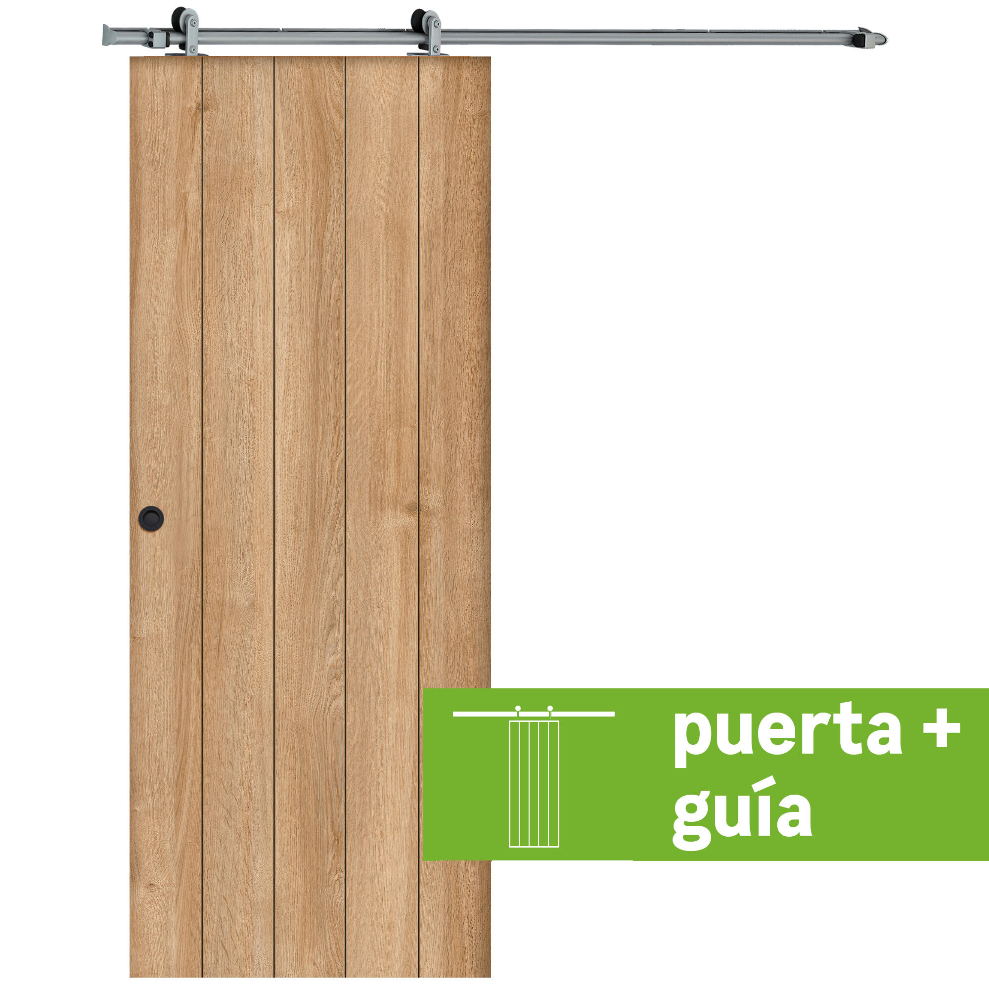 Pack puerta de interior corredera ciega maciza line plus chicago roble acabado laminado con uñero anchura 82,5cm +guia corredera