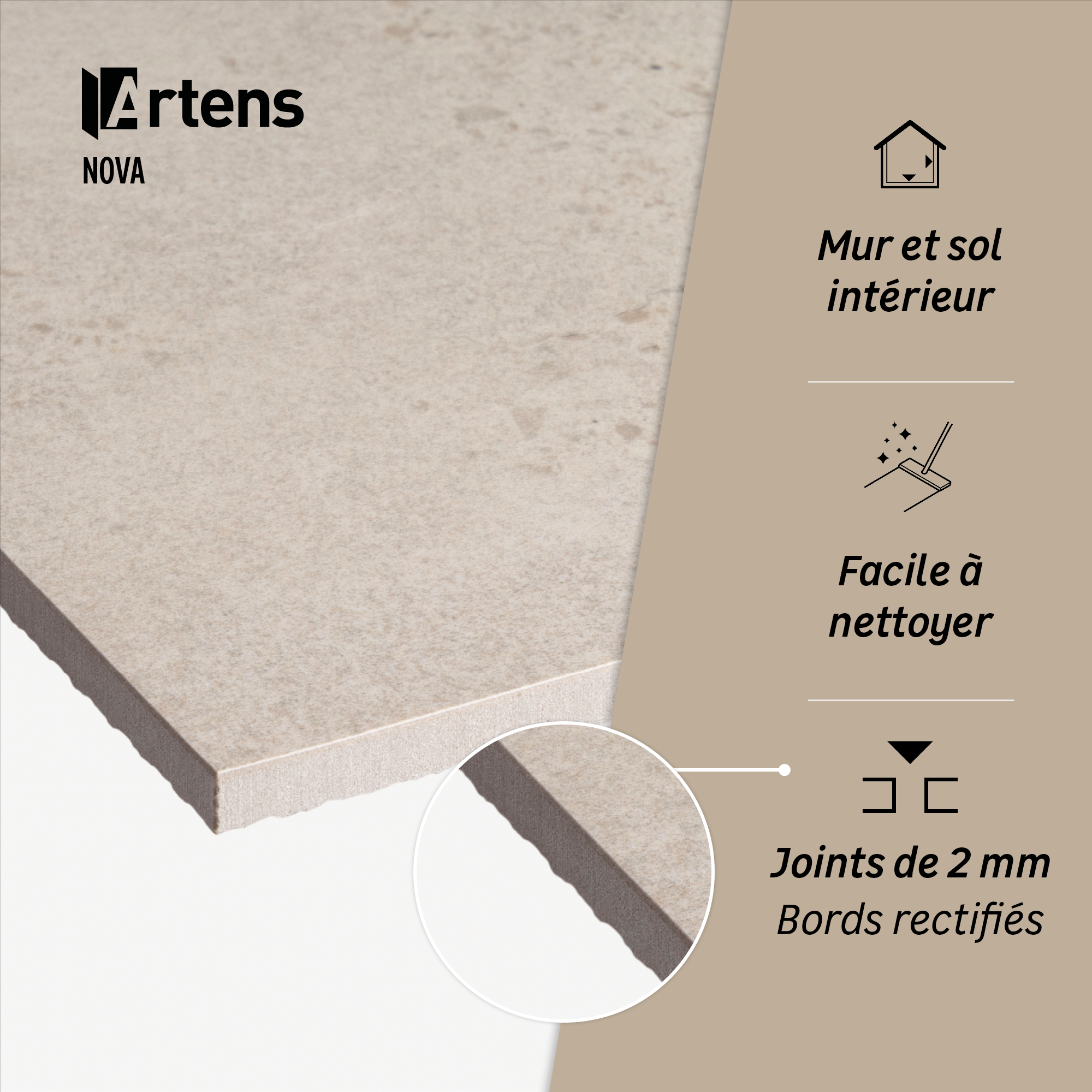 Carrelage sol intérieur/mur intérieur effet béton beige Nova l.60xL.120cm ARTENS - 5