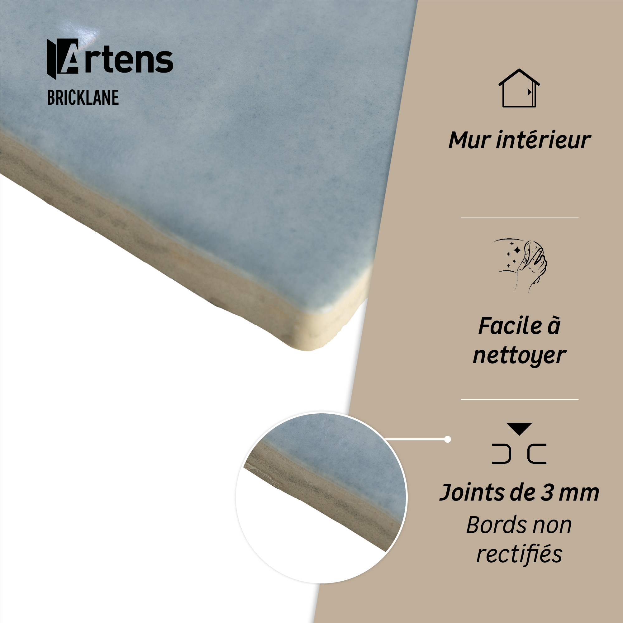 Carrelage mur intérieur Bricklane Bleu effet zellige l.10 x L.10cm ARTENS - 3