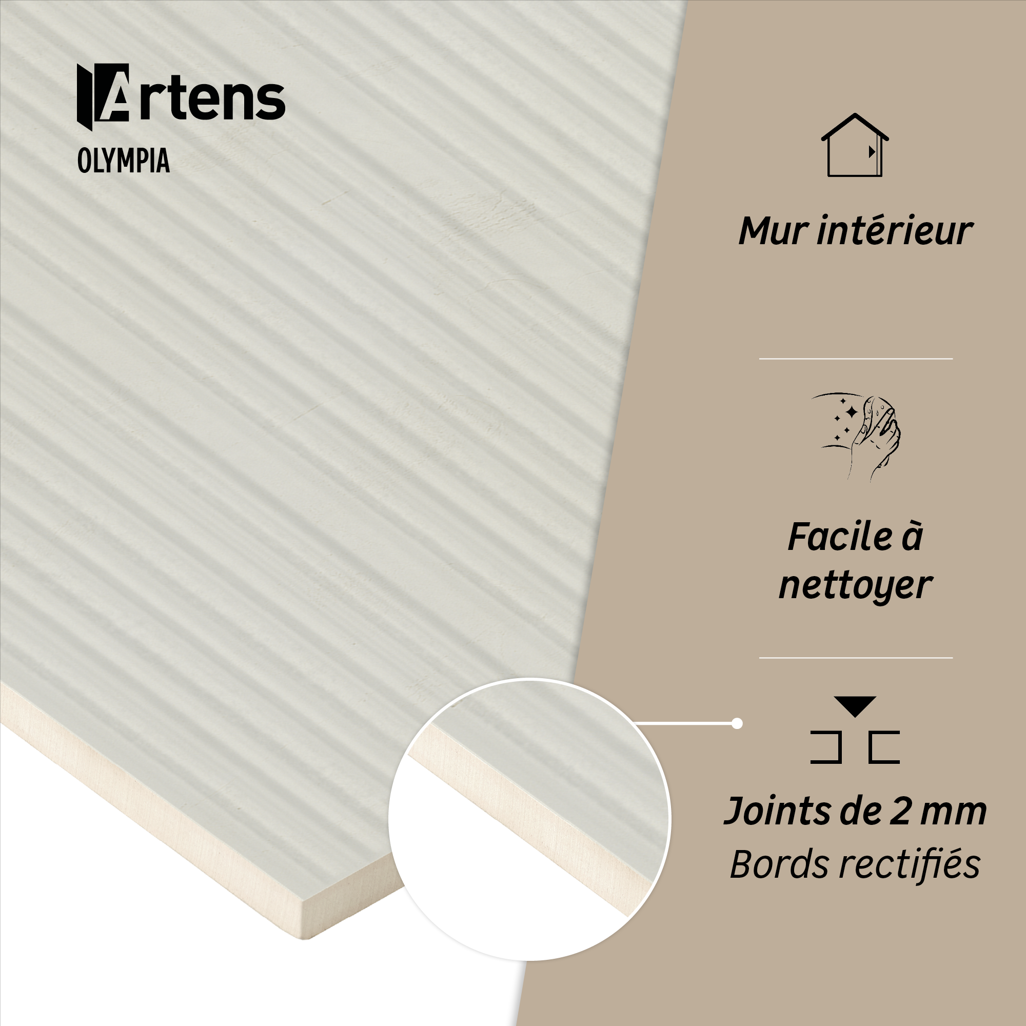Carrelage mur intérieur effet béton blanc Olympia l.33.3xL.90cmxEp.10.5mm ARTENS - 5