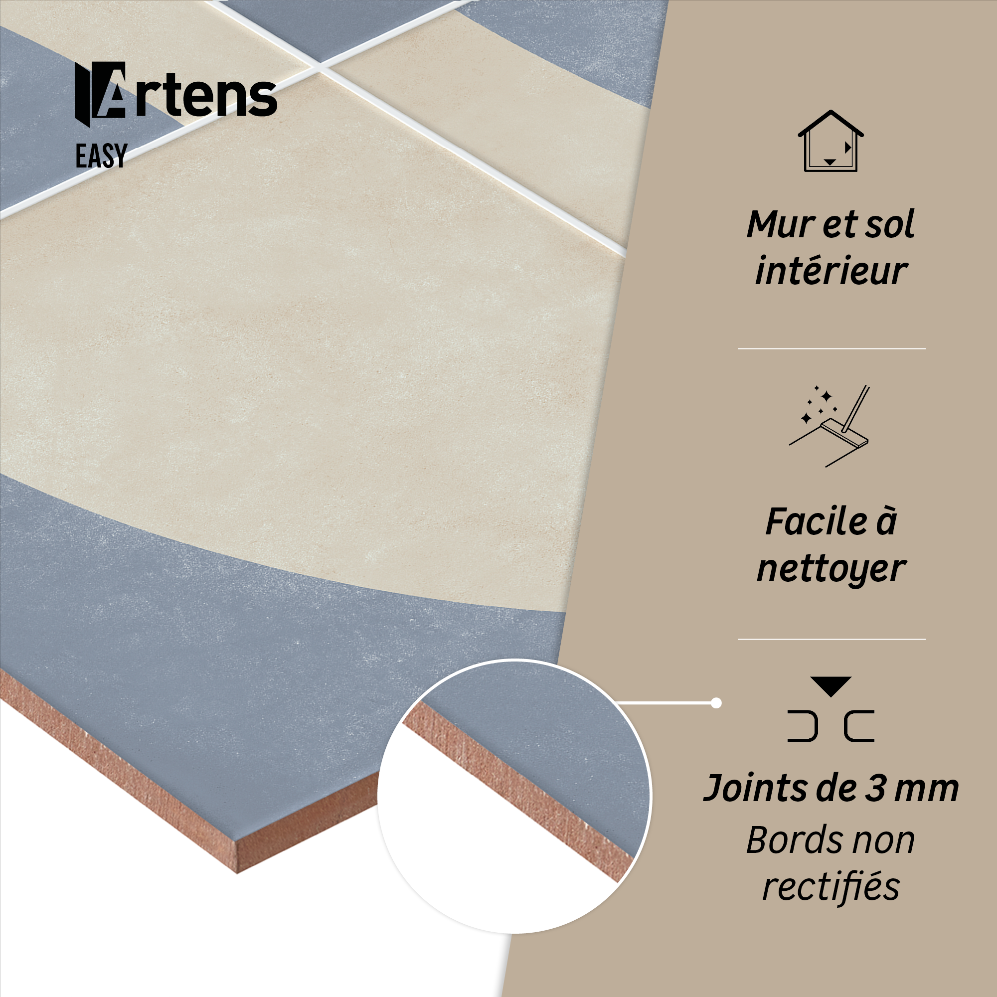 Carrelage sol/mur intérieur effet patchwork bleu fonce Easy l.45xL.45cm ARTENS - 6
