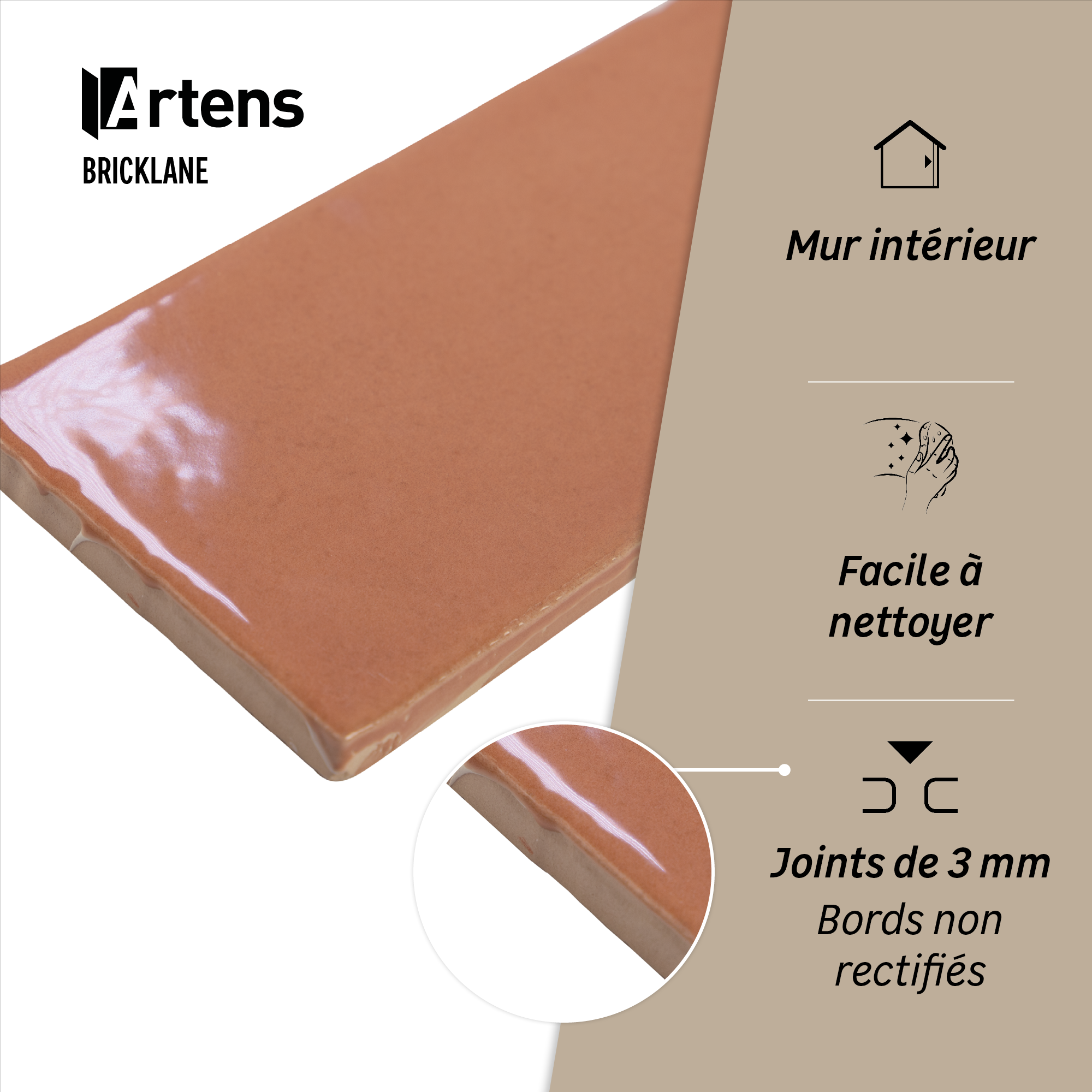 Carrelage mur intérieur Bricklane Terra effet zellige l.7.4 x L.30.1 cm ARTENS - 5