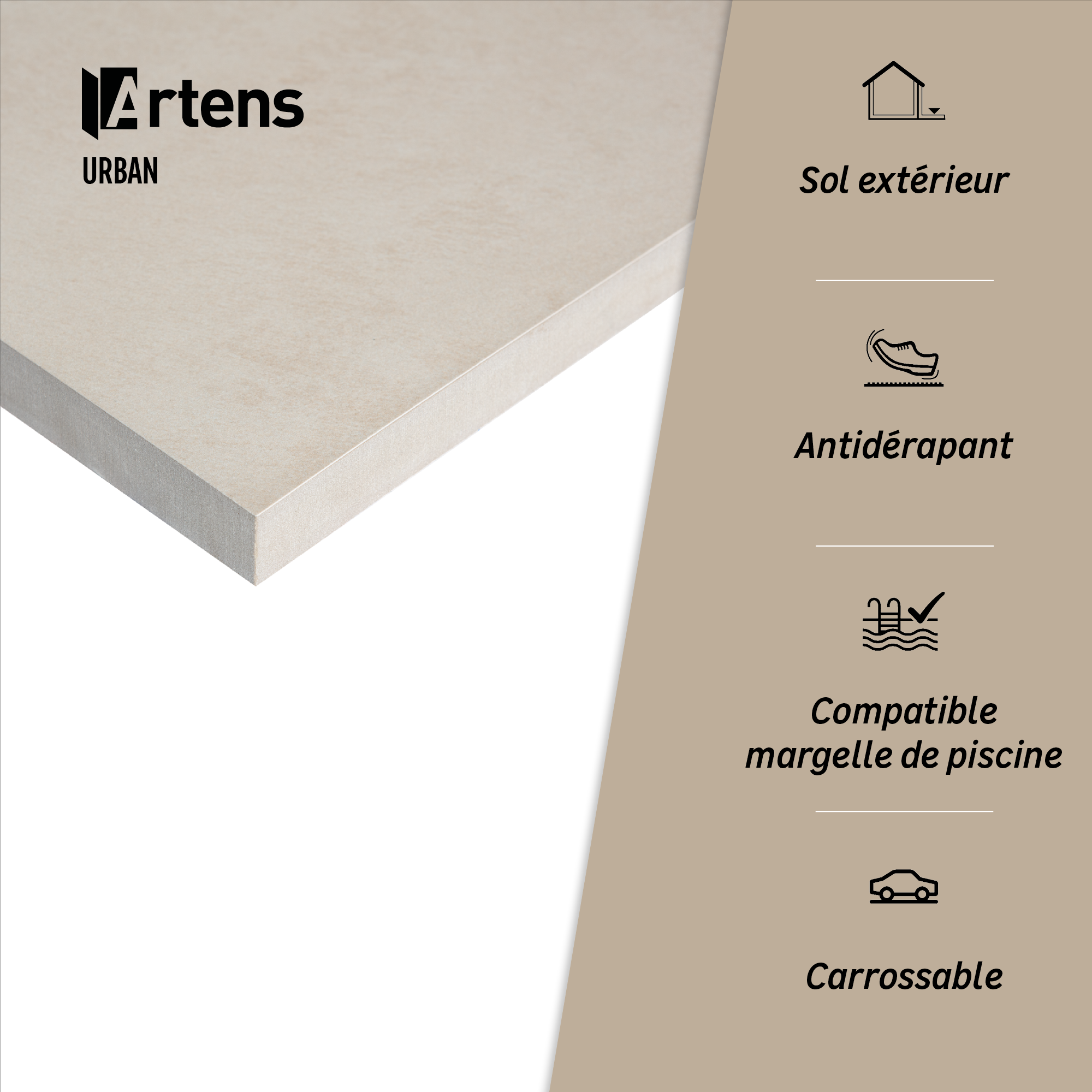 Lot de 2 dalles Urban grès cérame beige ARTENS l.60.0 x L.60.0 cm x Ep.20.0 mm - 6