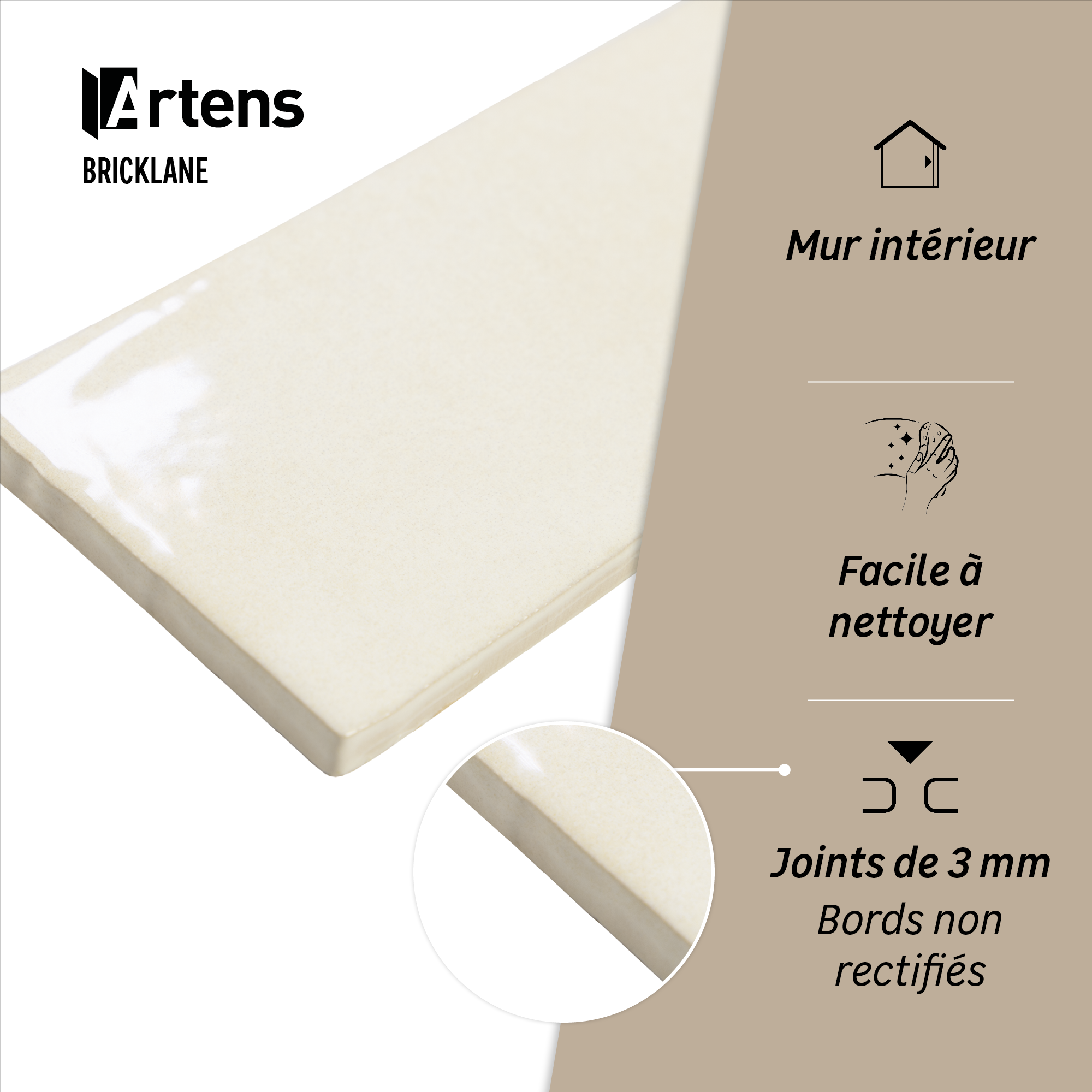 Carrelage mur intérieur Bricklane Beige effet zellige l.7.4 x L.30.1 cm ARTENS - 5