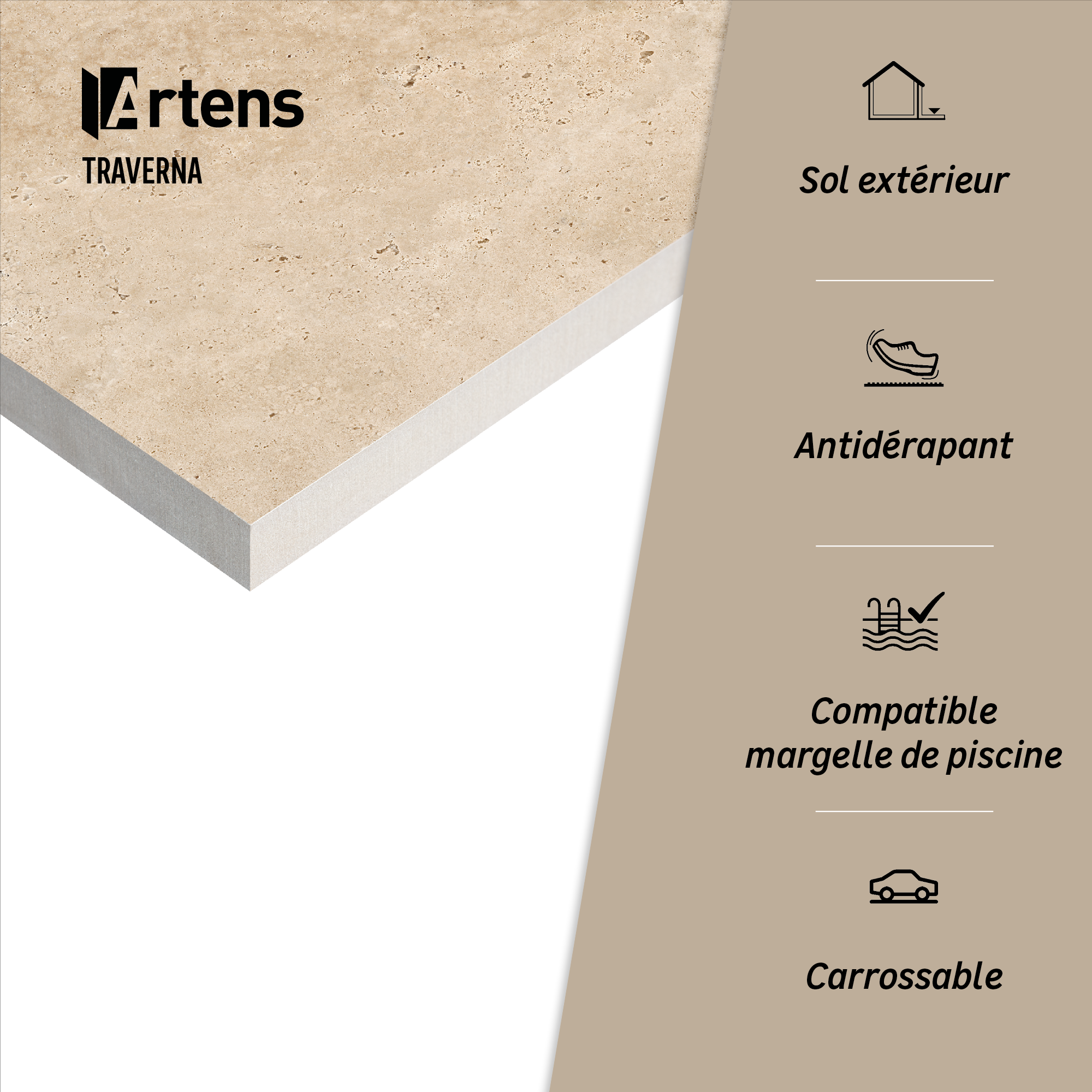 Lot de 2 dalles TRAVERNA grès cérame effet travertin l.60 x L.60 cm x Ep.20mm - 6