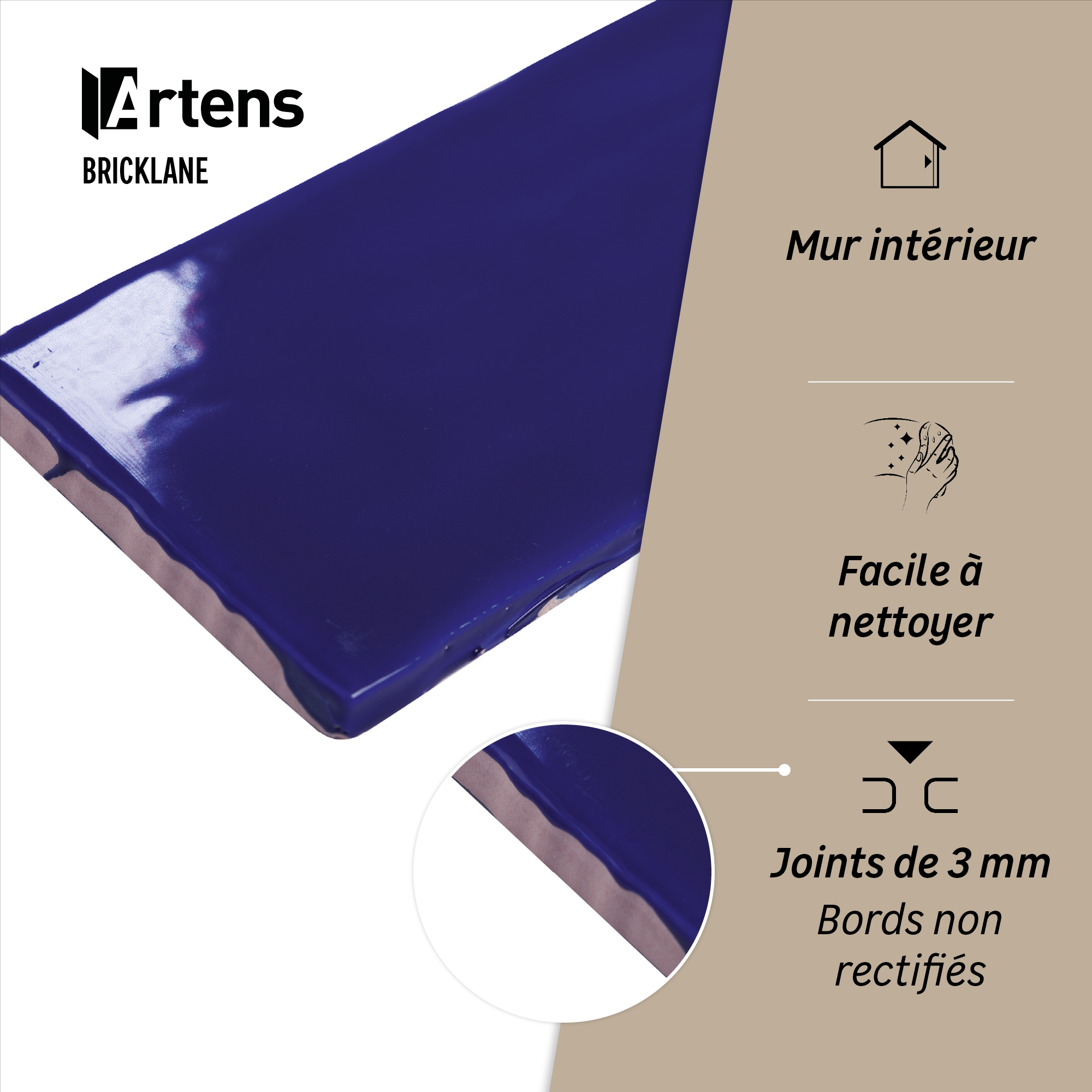 Carrelage mur intérieur Bricklane Indigo effet zellige l.7.4 x L.30.1 cm ARTENS - 6