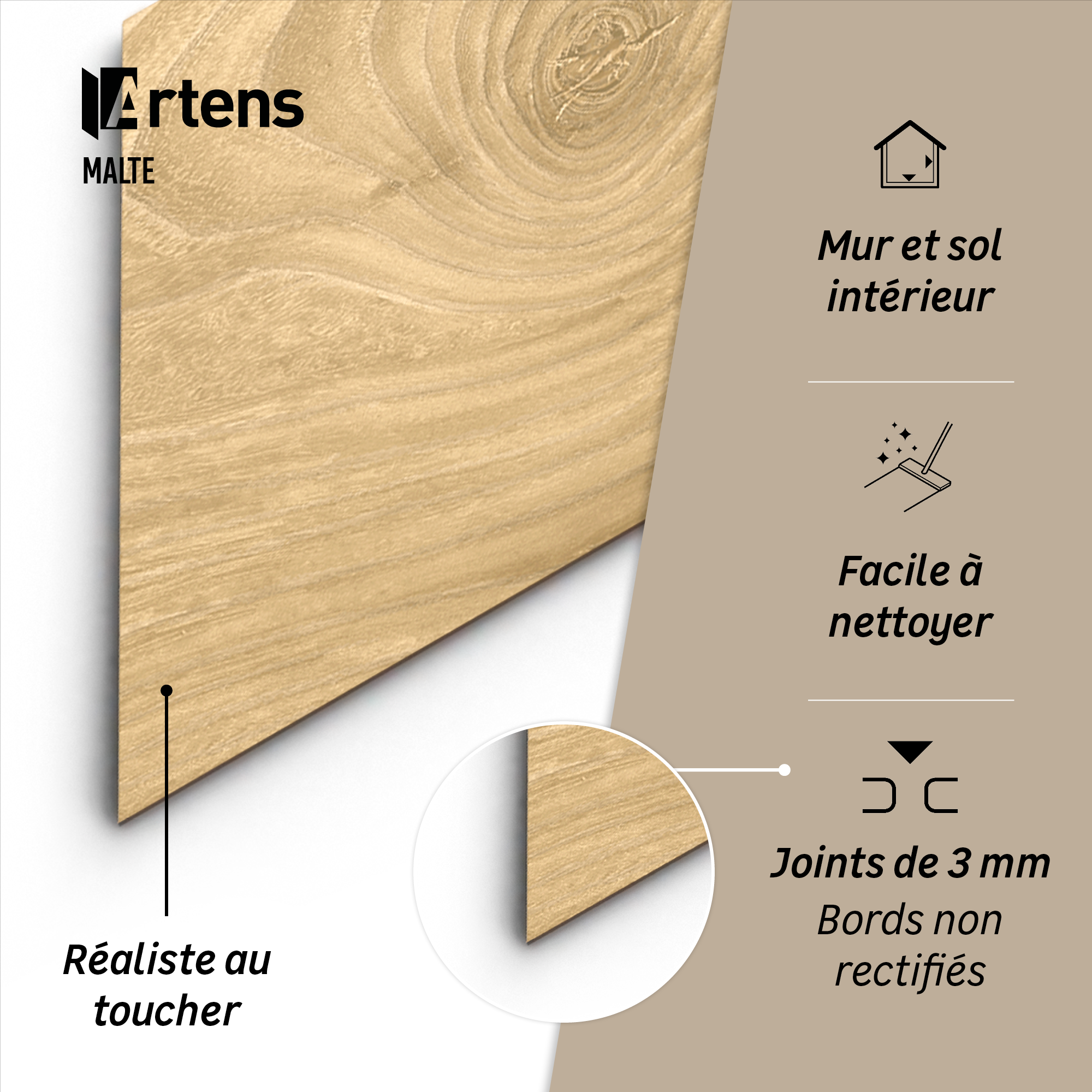 Carrelage sol/mur intérieur effet bois chevron naturel Malte l.11xL.54cm ARTENS - 6