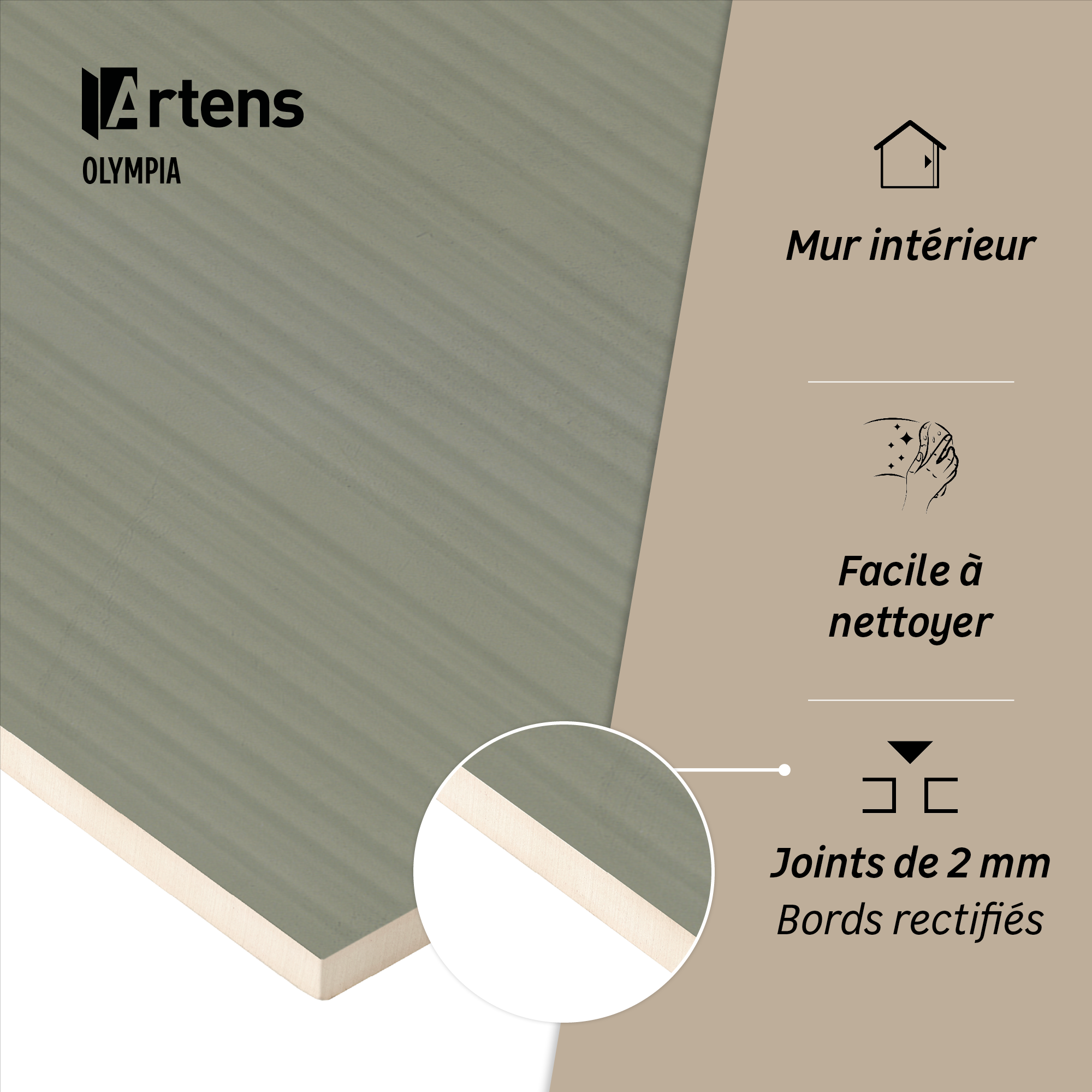 Carrelage mur intérieur effet béton kaki décor 3D Olympia l.33.3xL.90.0cm ARTENS - 7