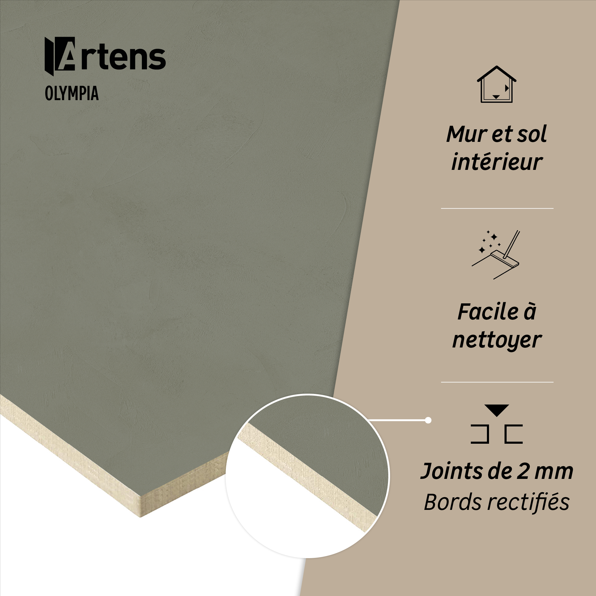 Carrelage sol/mur intérieur effet béton kaki Olympia l.59.5 x L.120 cm x Ep.10 m - 5