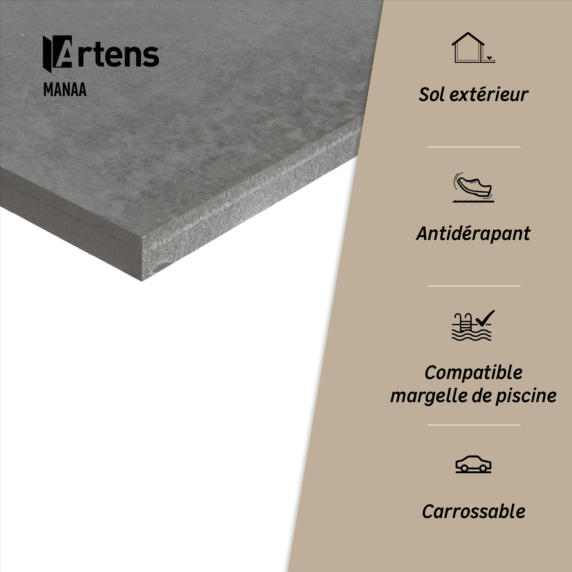 Lot de 2 dalles MANAA grès cérame effet béton ARTENS l.60 x L.60 cm x Ep.20mm - 7