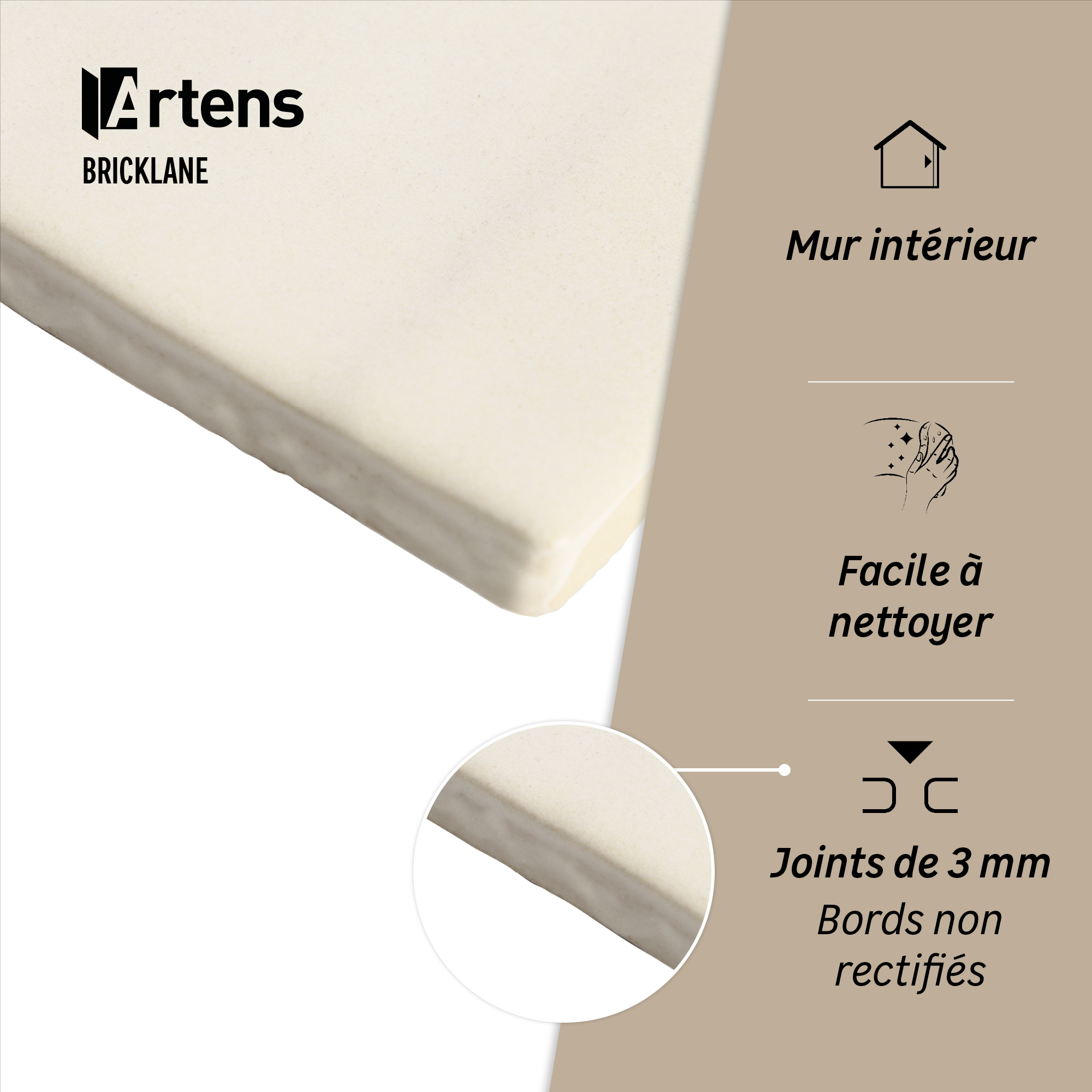 Carrelage mur intérieur effet zellige beige Bricklane l.10 x L.10 cm ARTENS - 4