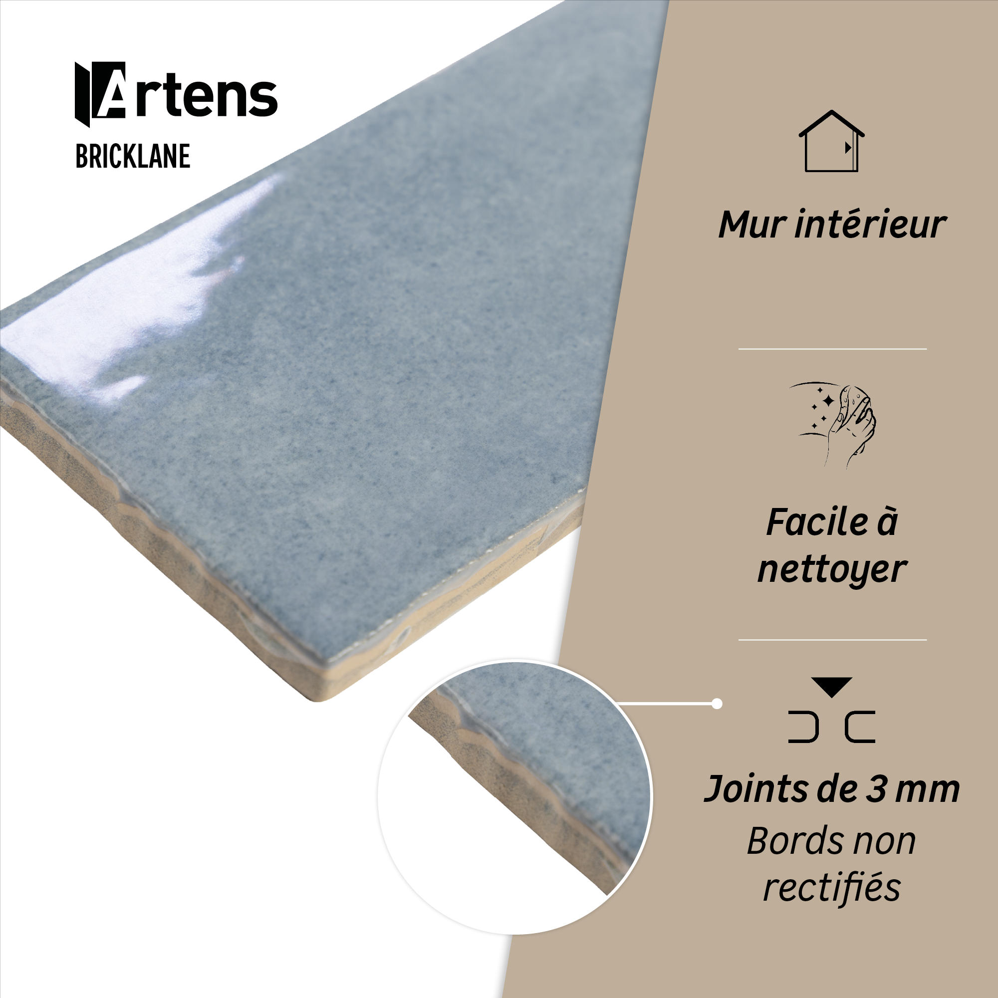 Carrelage mur intérieur Bricklane Bleu effet zellige L.7.4 x L.30.1 cm ARTENS - 4
