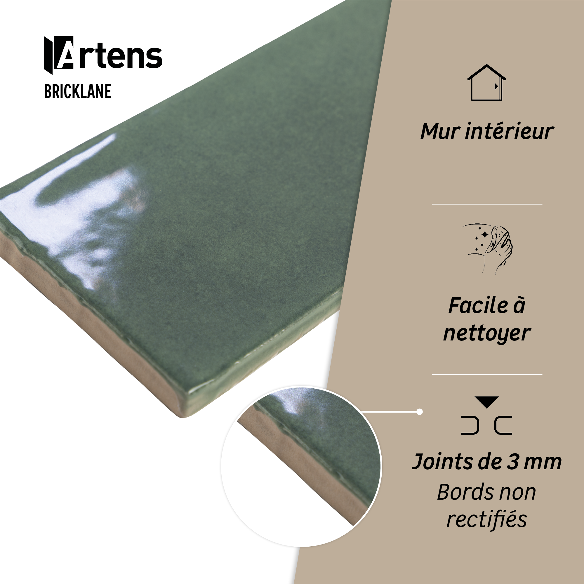 Carrelage mur intérieur Bricklane vert foncé effet zellige L.7.4x L.30.cm ARTENS - 4