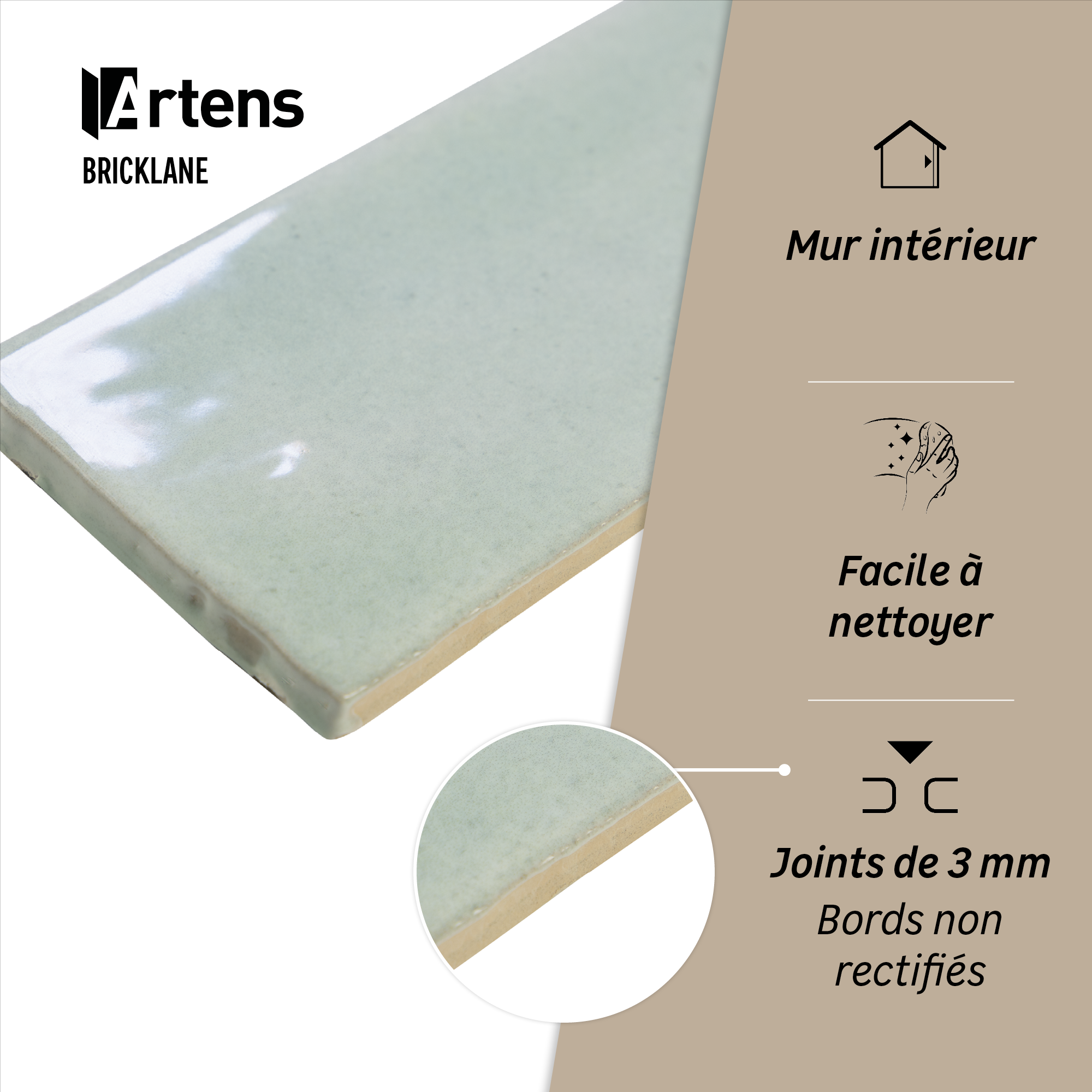 Carrelage mur intérieur Bricklane Aqua effet zellige l.7.4 x L.30.1 cm ARTENS - 4