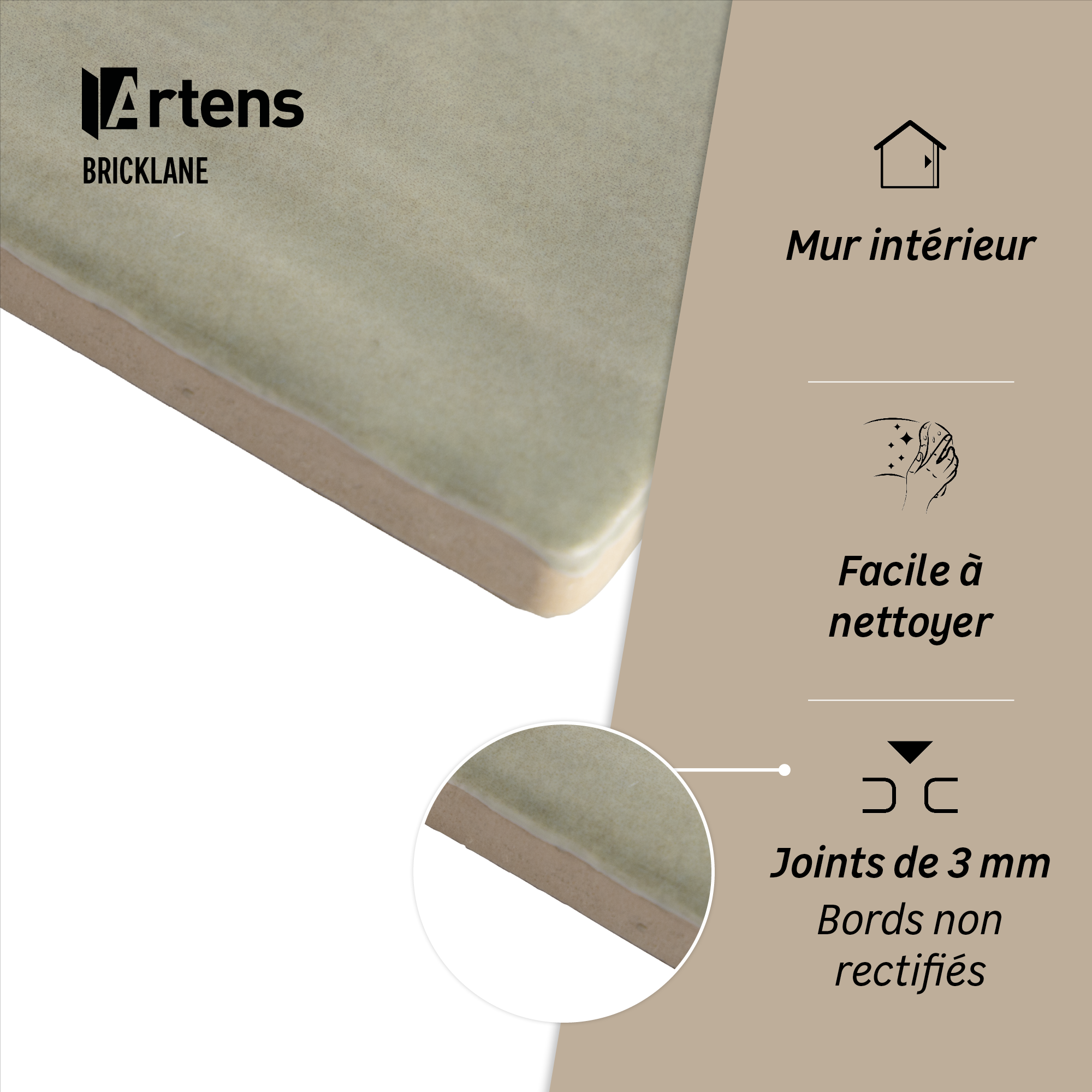 Carrelage mur intérieur Bricklane Kaki effet zellige l.10 x L.10cm ARTENS - 4